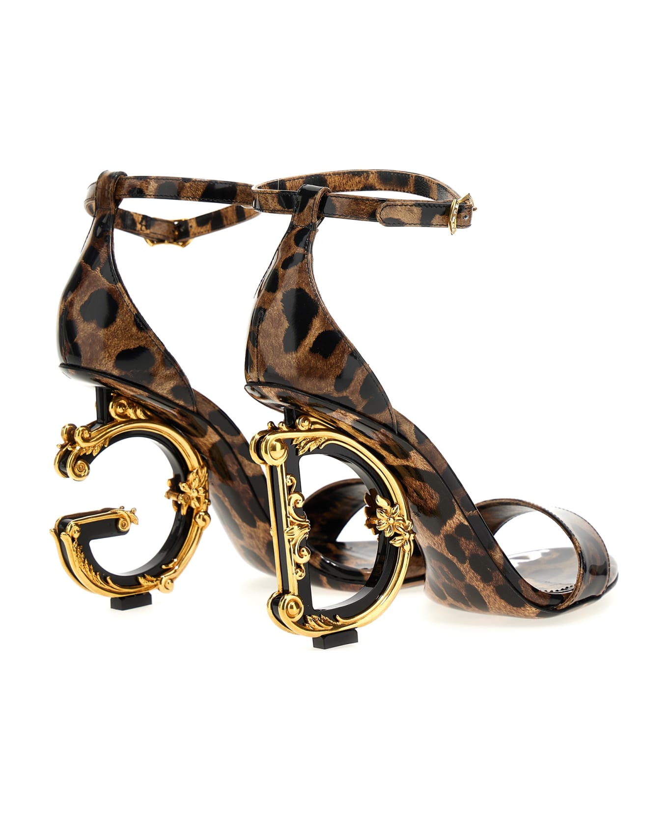 Dolce & Gabbana Animal-print Sandals With Logo Heel - Leo サンダル