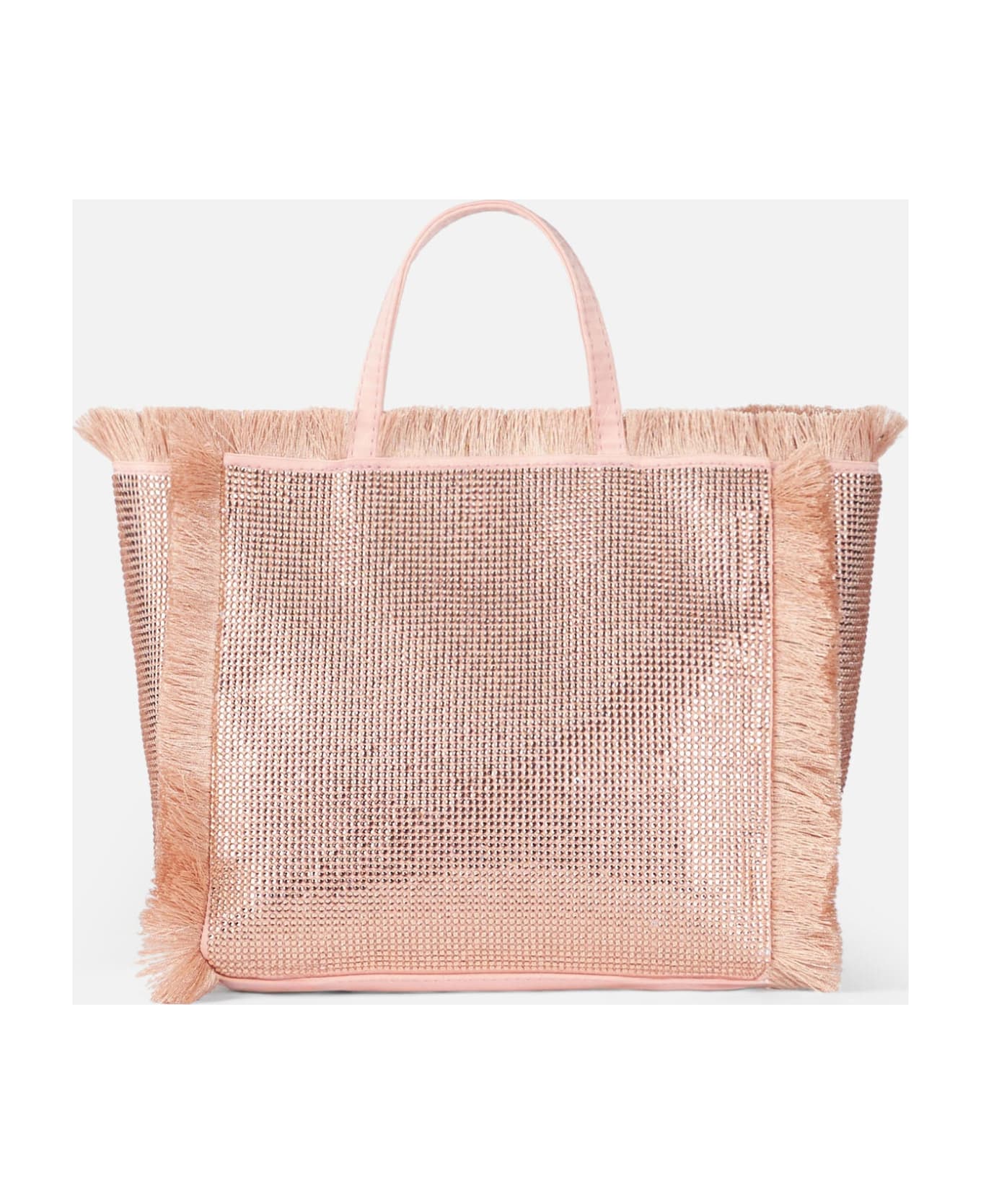 MC2 Saint Barth Mini Vanity Fringed Bag With Rose Gold Rhinestones - PINK
