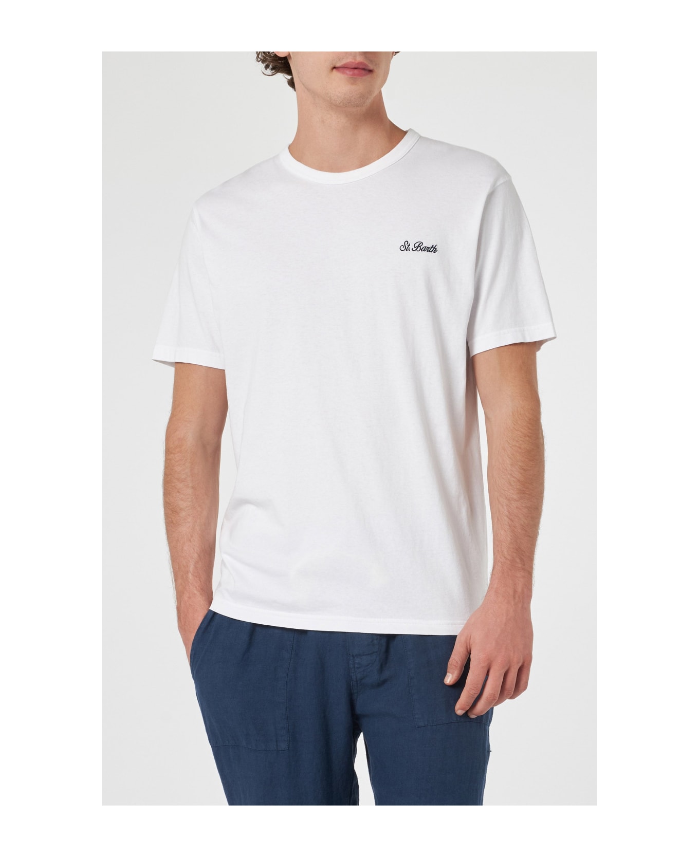 MC2 Saint Barth Man White Cotton Jersey T-shirt Dover With St. Barth Embroidery - WHITE