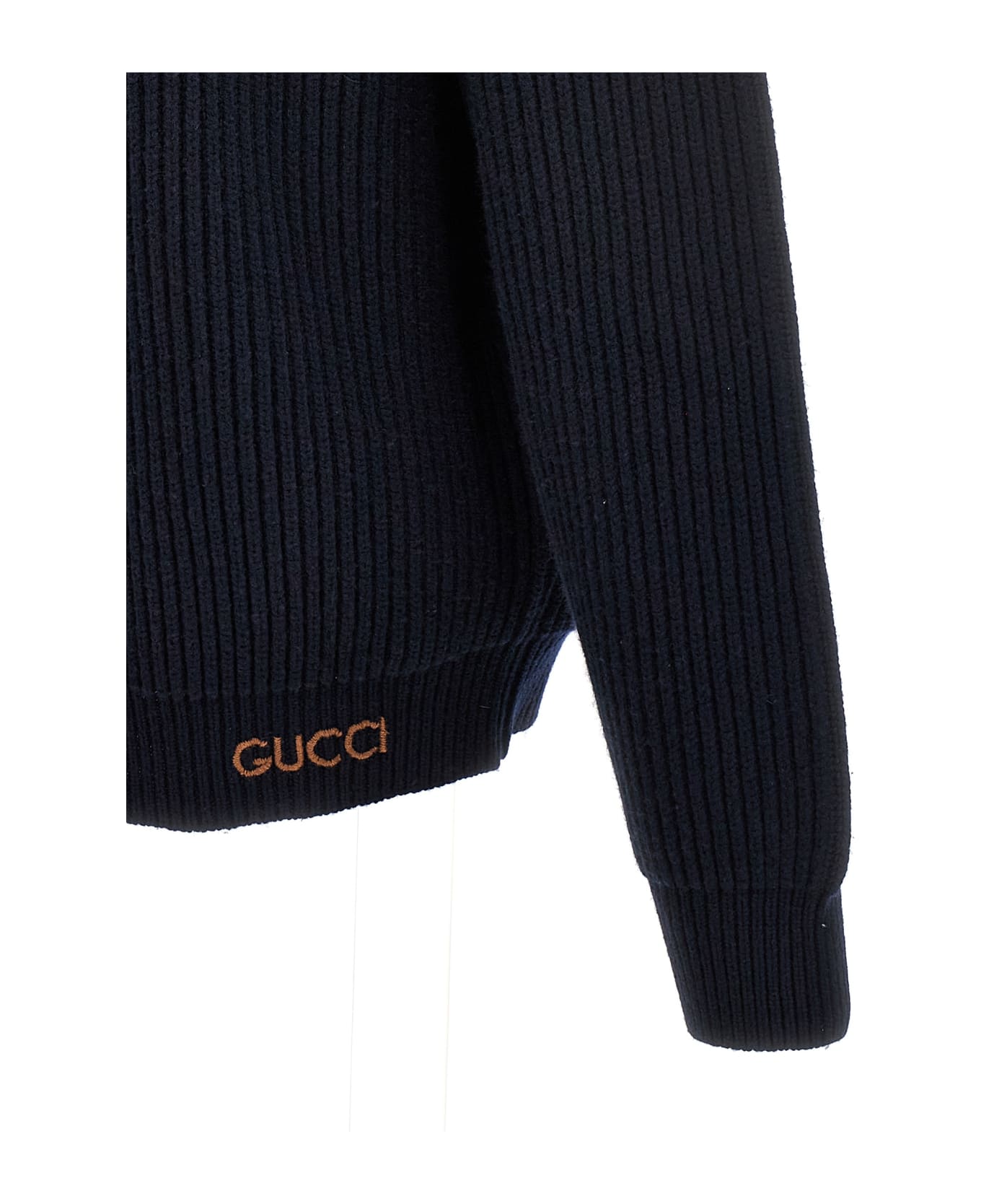 Gucci Logo Embroidery Ribbed Cardigan - Blue