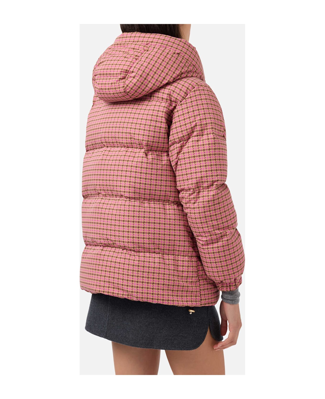 MC2 Saint Barth Hooded Down Padded Jacket Geneve With Pied De Poul Print - PINK