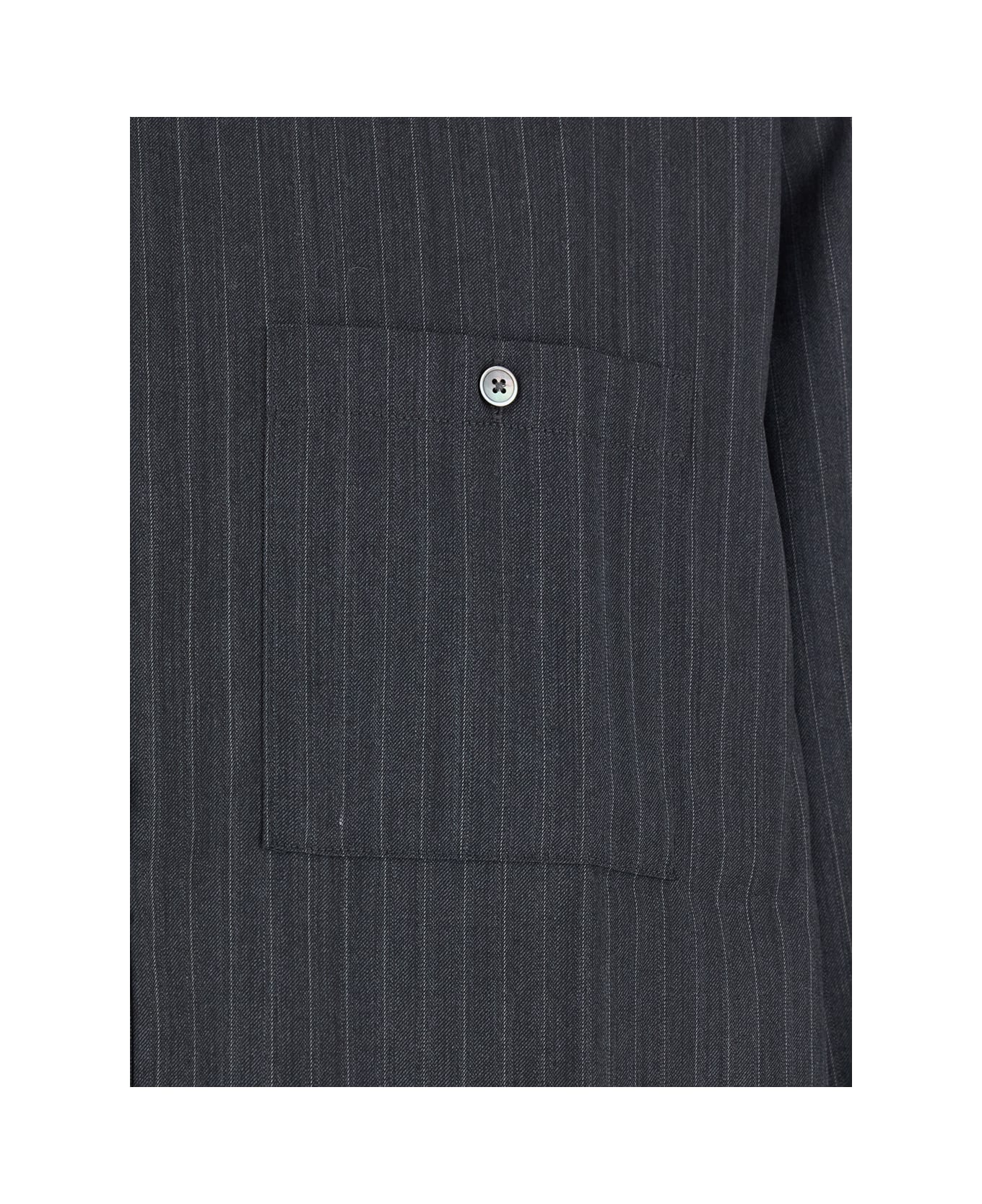 Tonywack Grey Pinstriped Shirt With Pointed Collar In Wool Blend Man - Grey