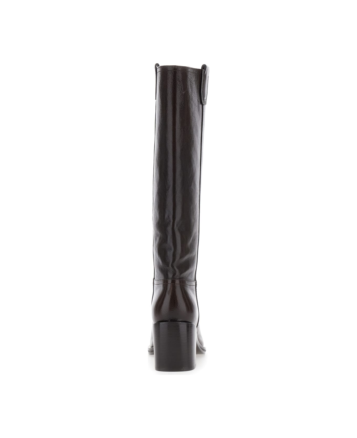 Brunello Cucinelli Brown Knee-lenght Boots With Monil Detail In Leather Woman - Brown