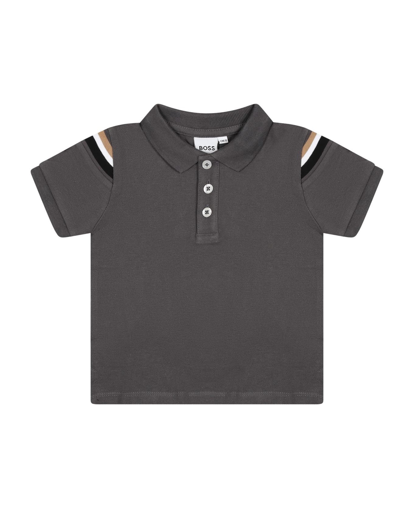 Hugo Boss Gray Polo Shirt For Baby Boy With Logo - Grey Tシャツ＆ポロシャツ