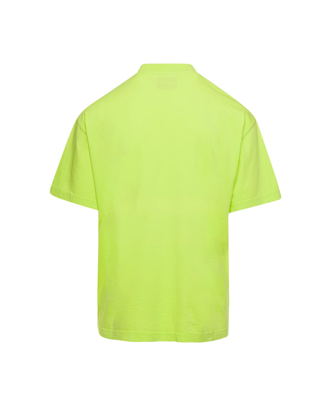 Bonsai Acid Green Crewneck T-shirt With Contrasting Logo Print In Cotton Man - Green