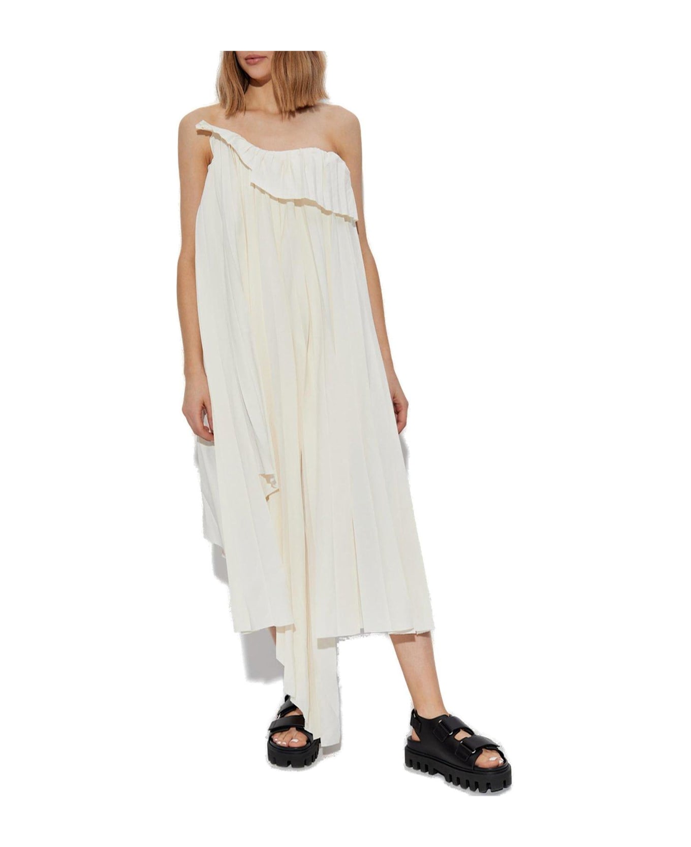 Alexander McQueen Pleated Off-shoulder Dress - IVORY