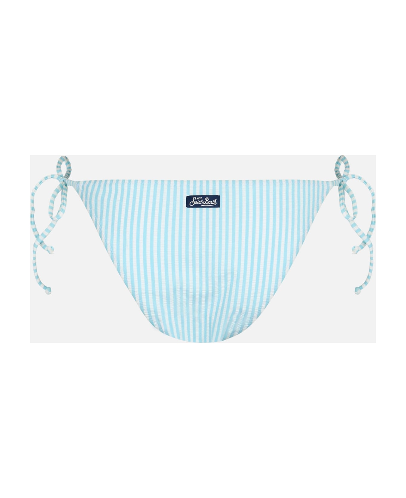 MC2 Saint Barth Woman Seersucker Striped Classic Swim Briefs Virgo - SKY