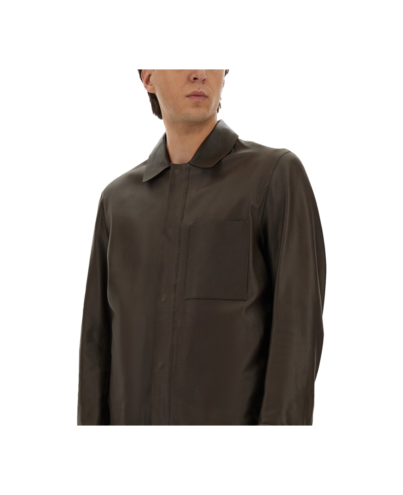 Hugo Boss Leather Jacket - DARK BROWN