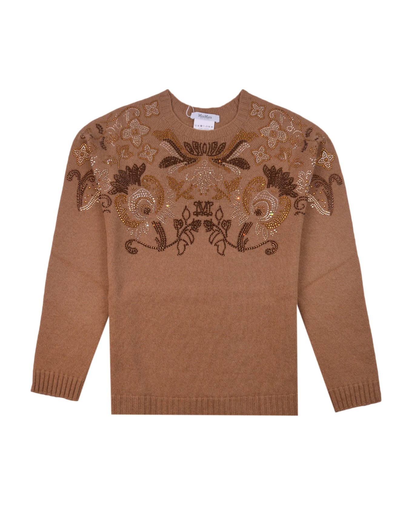 Max Mara Wool And Cashmere Jumper With Rhinestones - Cammello