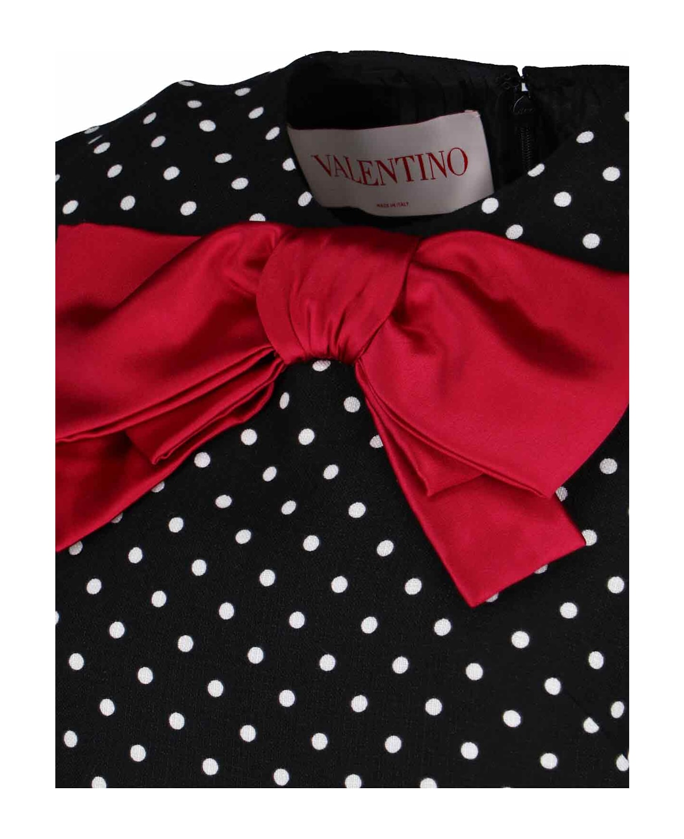 Valentino Polka Dot Mini Dress With Bow - Black  