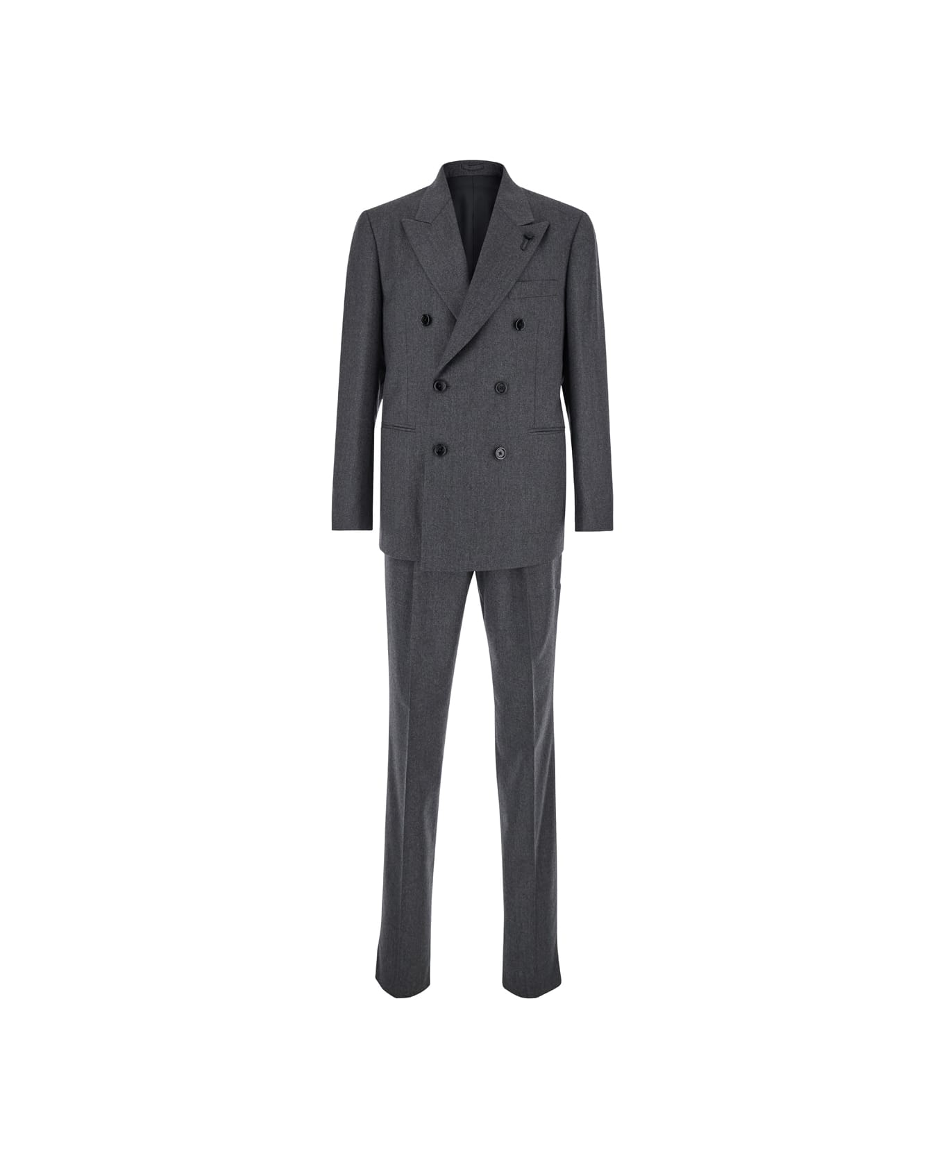 Lardini Grey Double Breasted Suit With Peak Revers In Flanel Man - Grey