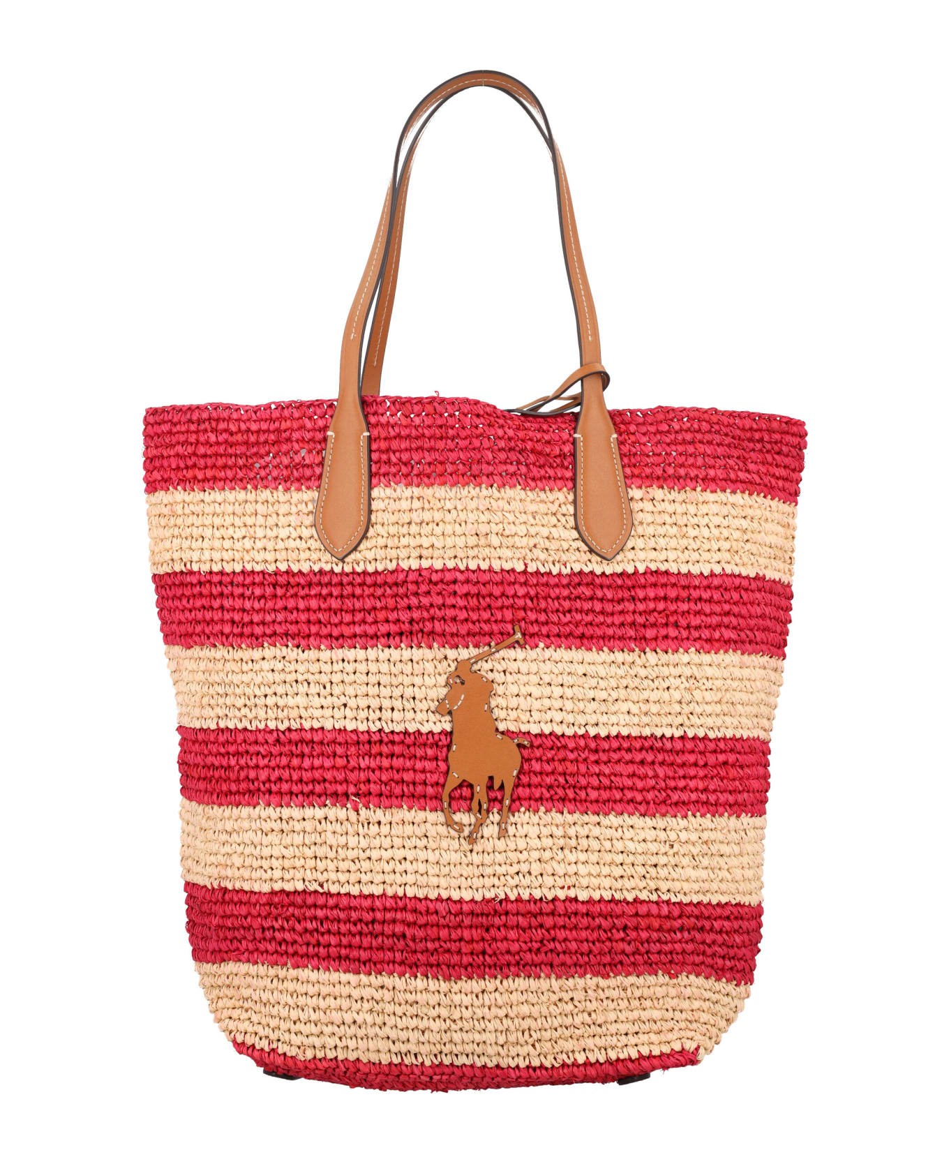 Polo Ralph Lauren Striped Straw Tote Bag - NATURAL RED