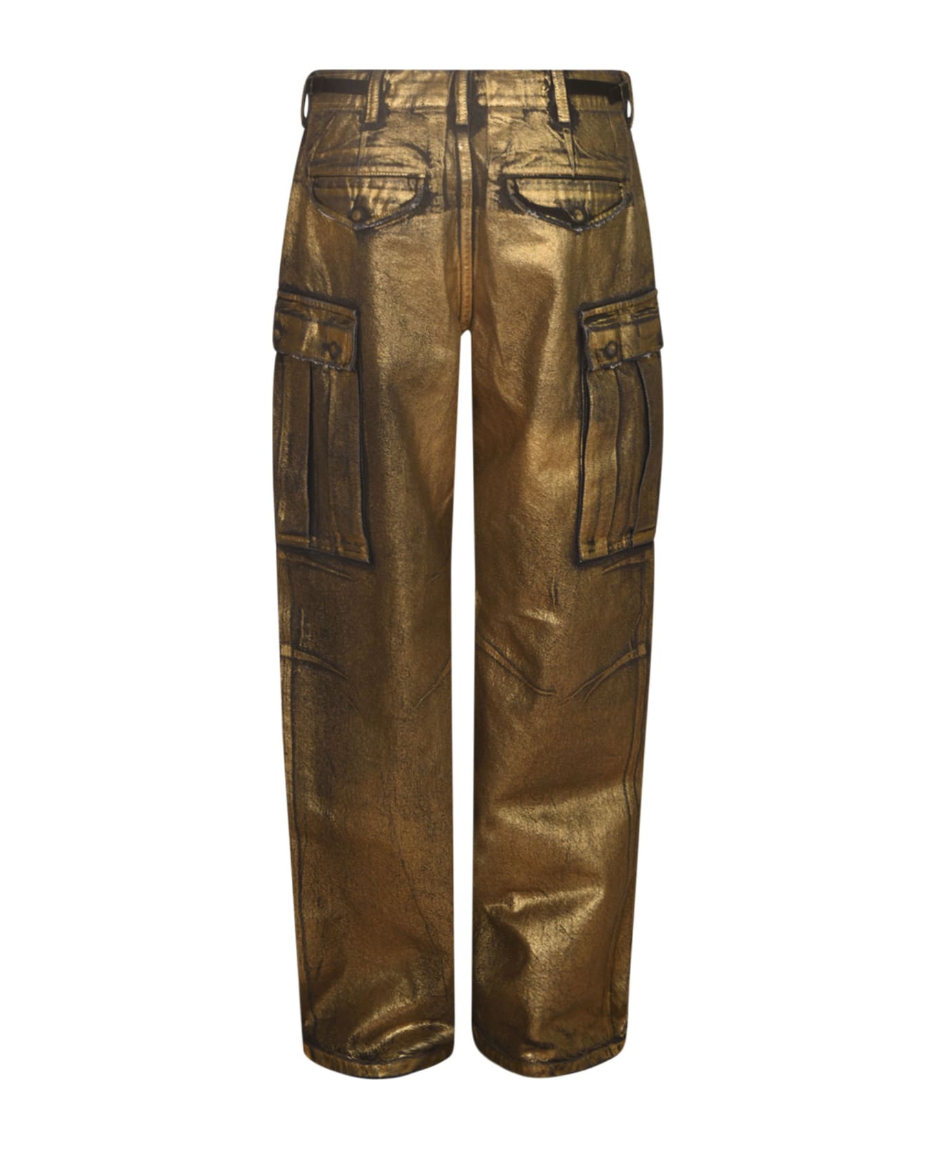 R13 Cargo Buttoned Belted Trousers - Black/Vintage Gold