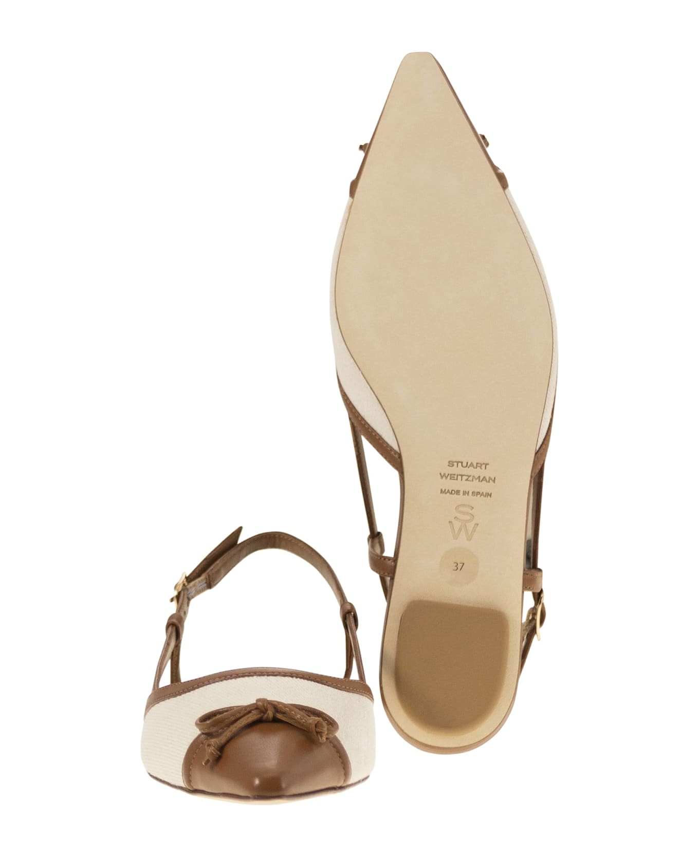 Stuart Weitzman Kitty - Leather And Linen Slingback - Leather