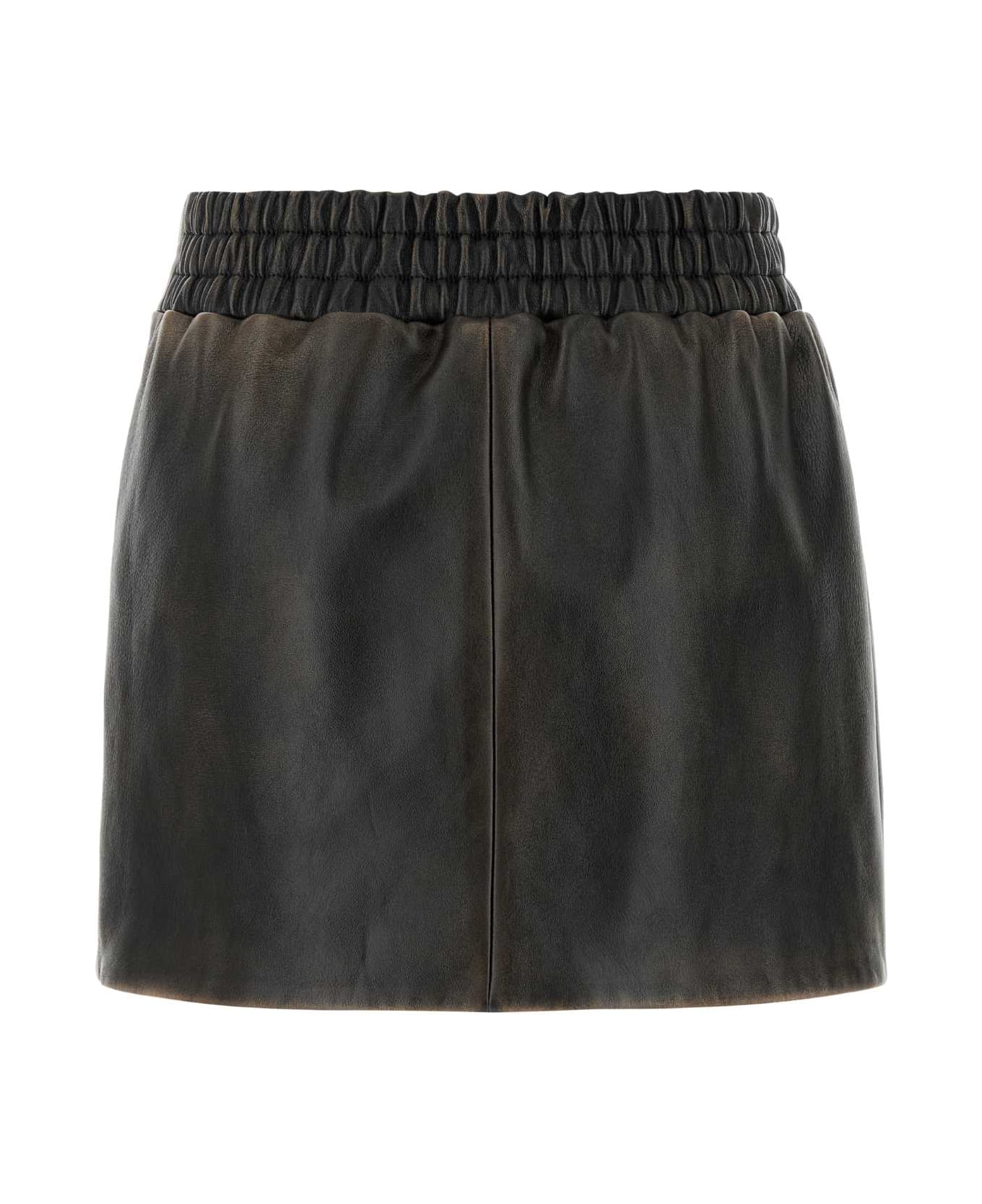 Miu Miu Dark Brown Nappa Leather Mini Skirt - SABBIANERO