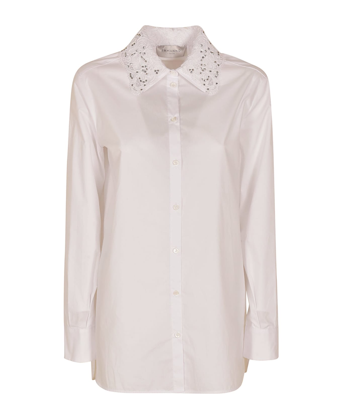 Ermanno Scervino Embellished Collar Plain Shirt - White