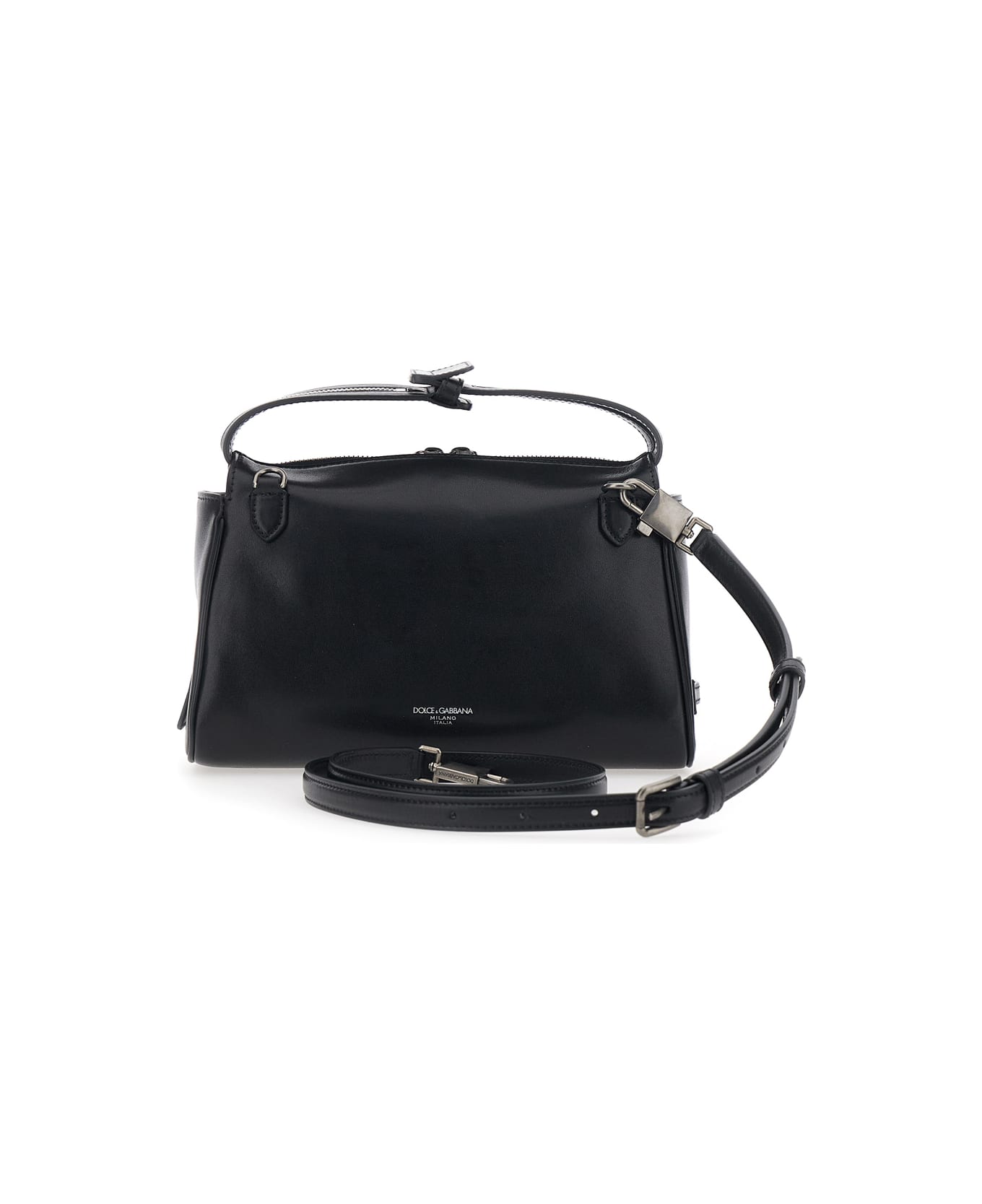Dolce & Gabbana 'vittoria' Black Mini Shoulder Bag With Adjustable And Removable Shoulder Strap And Logo Plaque On The Front In Leather Man - Black