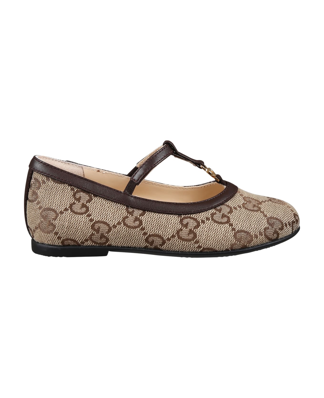 Gucci Brown Ballet Flats For Baby Girl With Double G - Brown シューズ