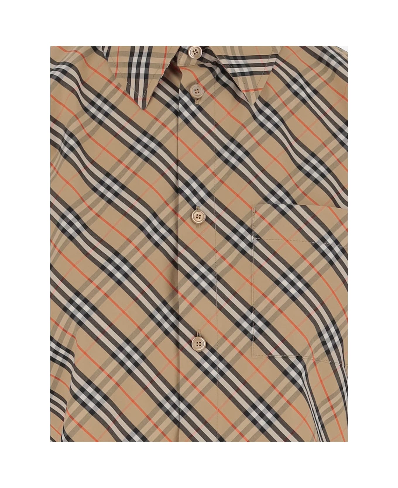 Burberry Cotton Crop Shirt With Check Pattern - Beige