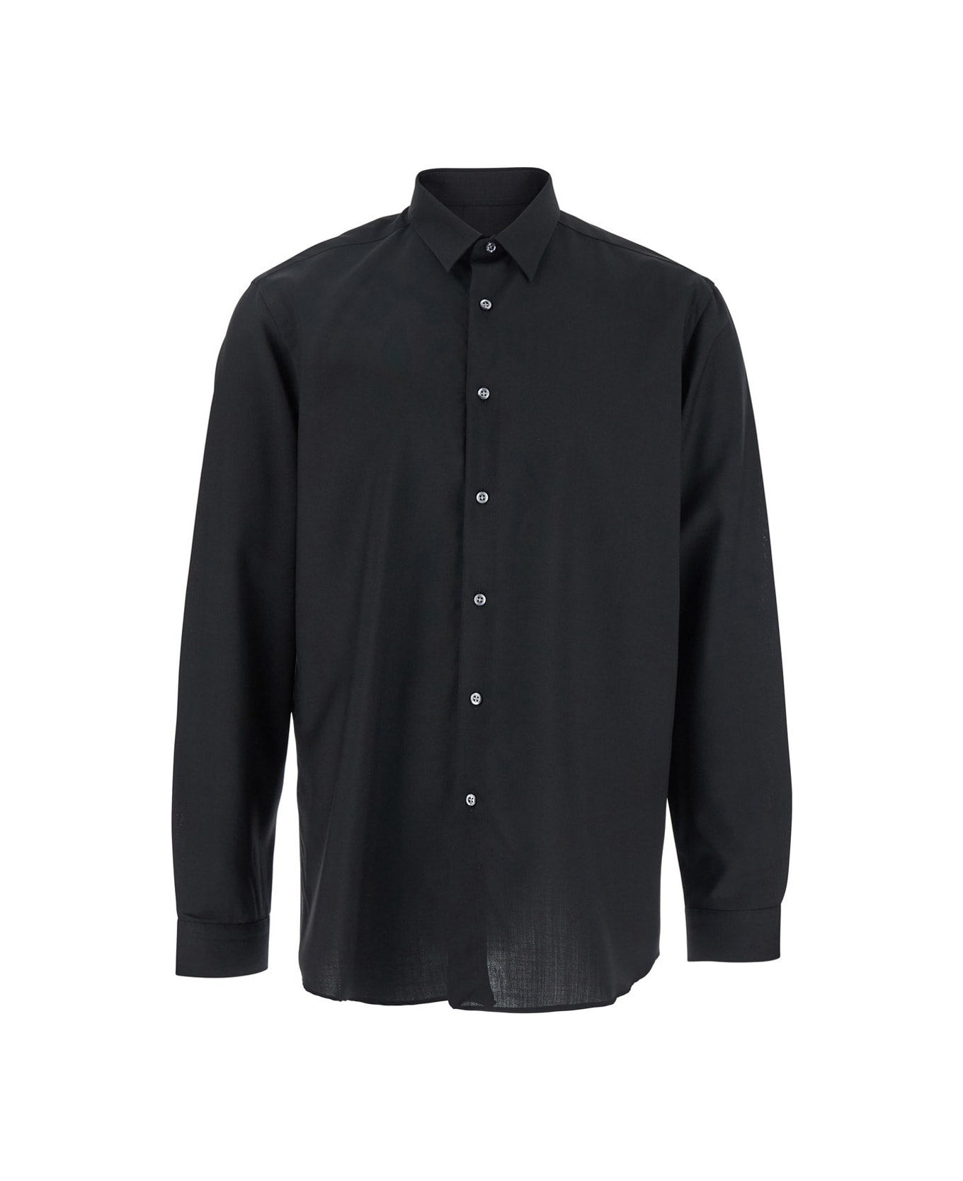 Low Brand Black Shirt With Classic Collar And Button Closure In Fabric Man - Black