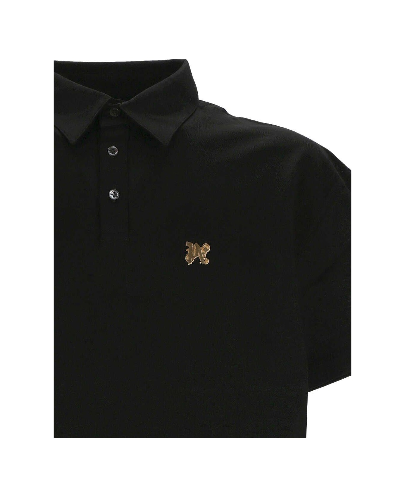 Palm Angels Logo Patch Polo Shirt - Nero oro シャツ