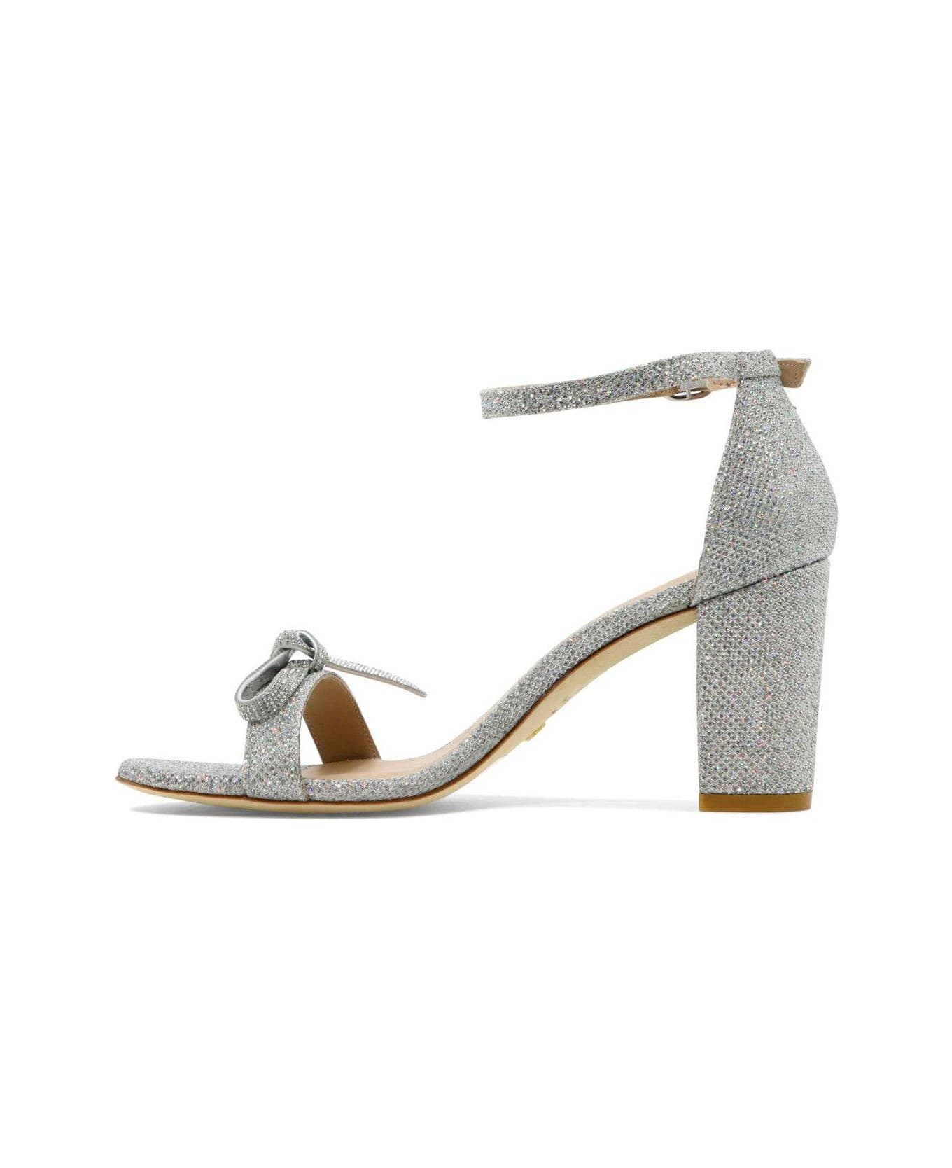 Stuart Weitzman Nearlynude Bow Strap Heeled Sandals - Crystal Silver