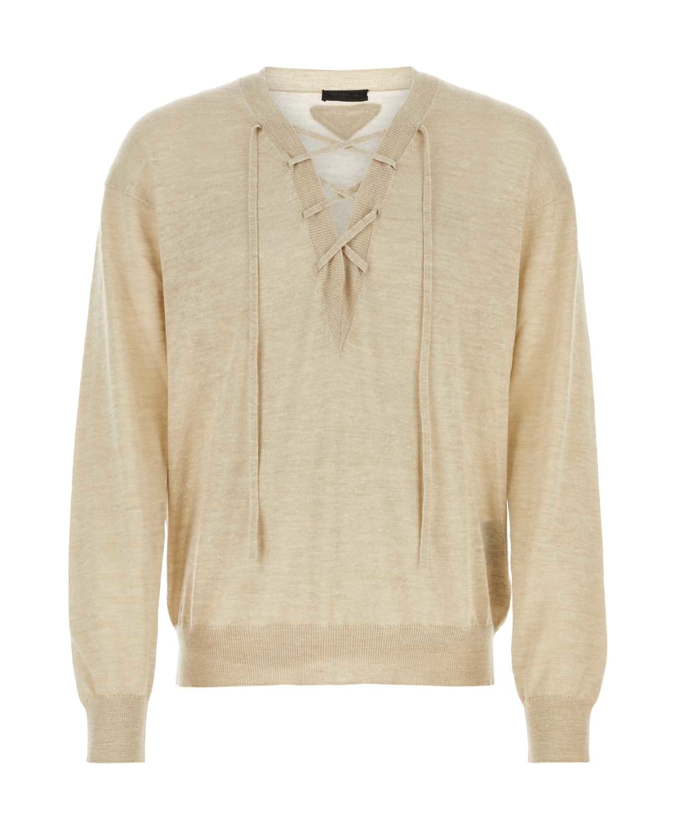 Prada Sand Cashmere Blend Sweater - AVORIO