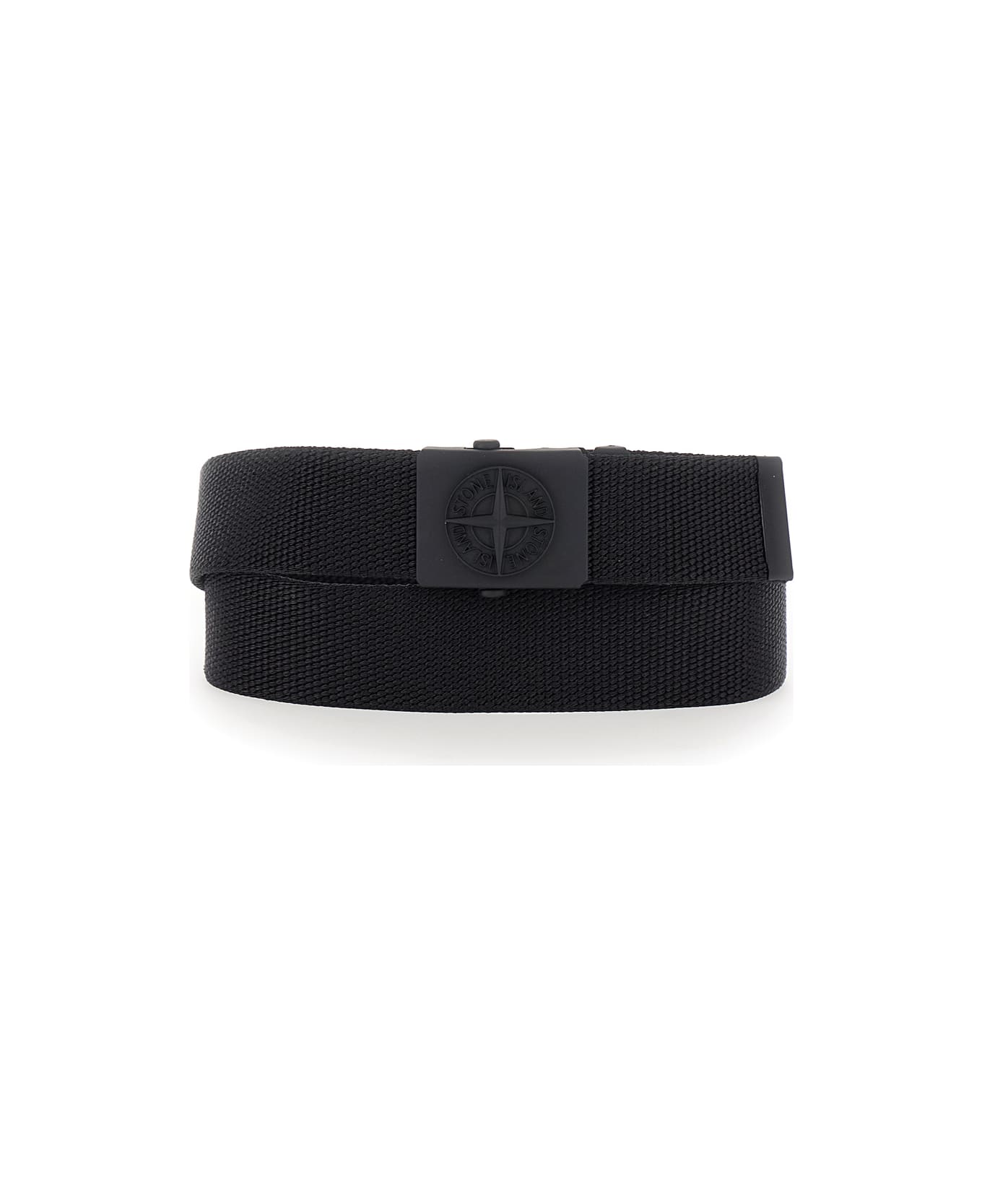 Stone Island Junior Black Belt With Logo Buckle In Fabric Boy - Black