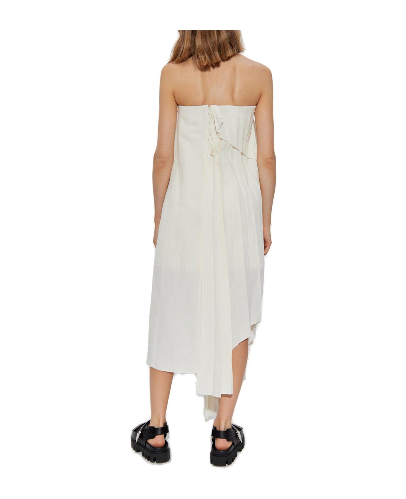 Alexander McQueen Pleated Off-shoulder Dress - IVORY