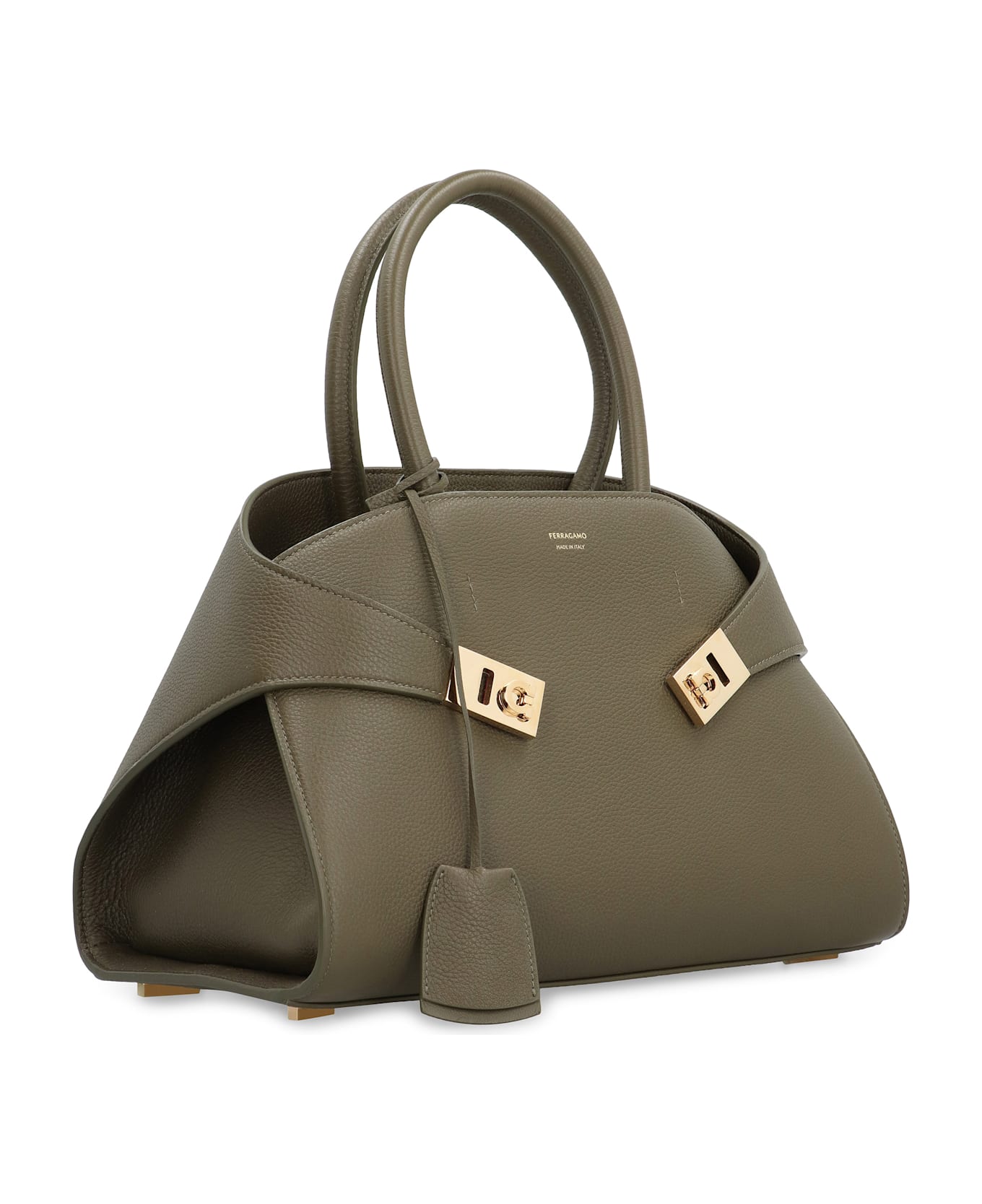 Ferragamo Hug S Leather Handbag - BROWN PATTERNED DARK