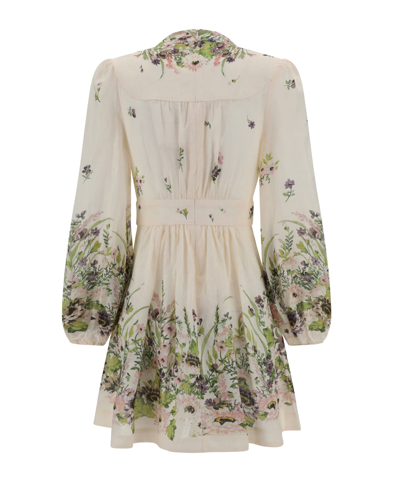Zimmermann Halliday Plunge Mini Dress - Cream Multi Floral