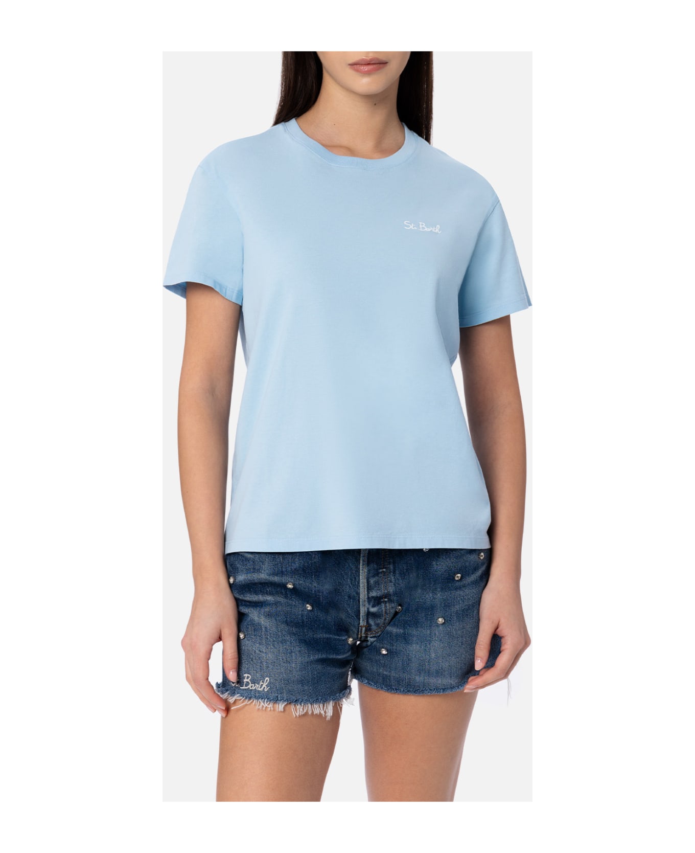 MC2 Saint Barth Woman Light Blue Cotton Jersey Crewneck T-shirt Emilie - SKY