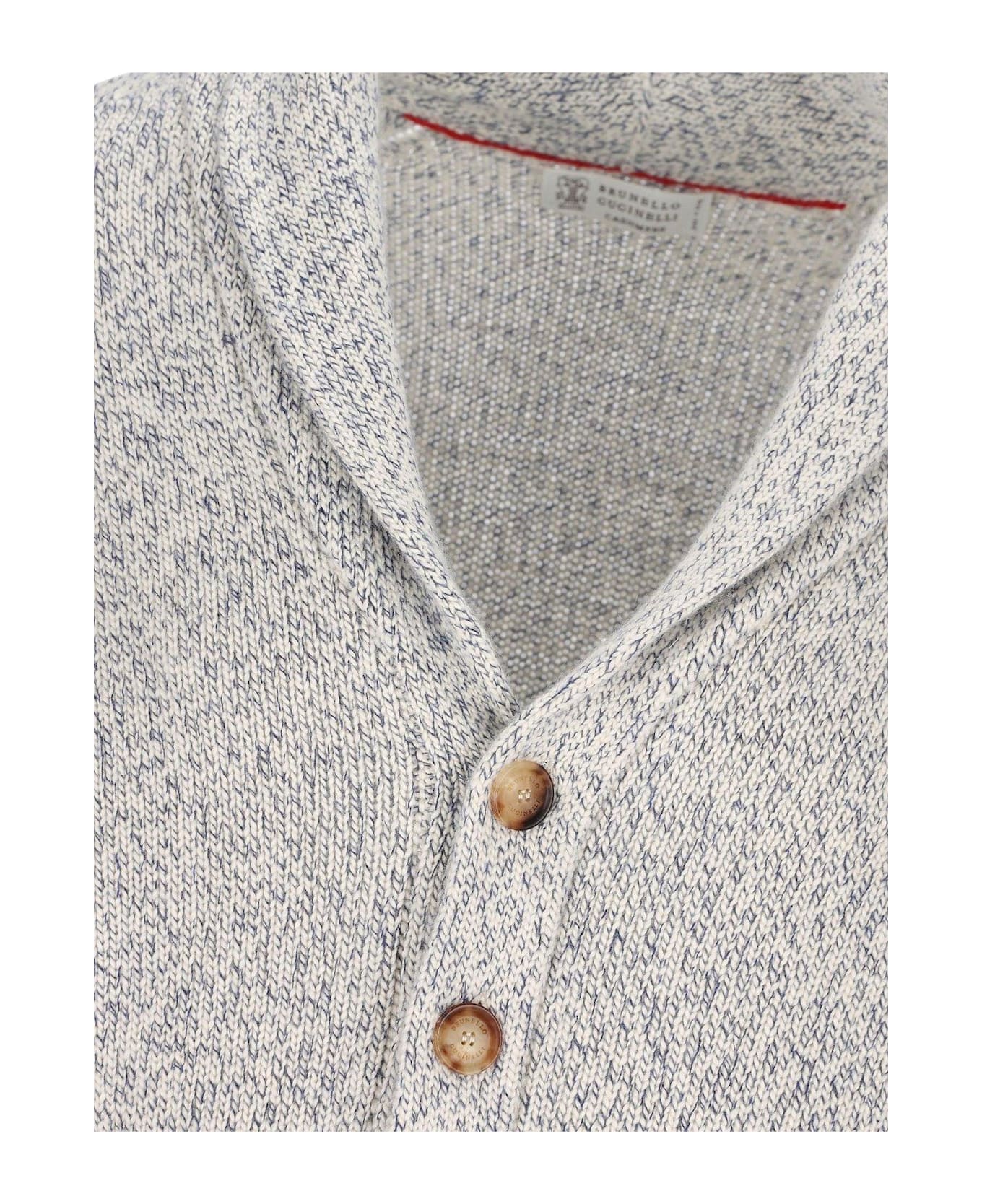 Brunello Cucinelli Raglan Sleeved Mouliné Cardigan - Blue Indigo