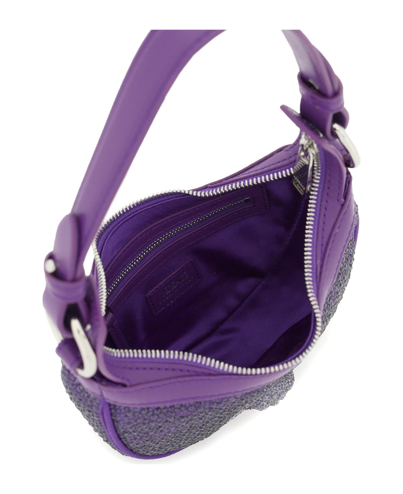 Versace Mini Hobo Bag With Crystals - DARK ORCHID PALLADIUM (Purple)