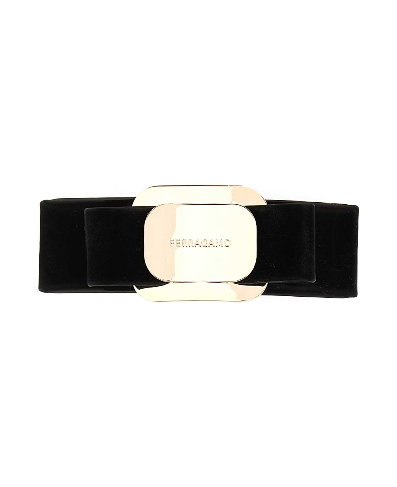 Ferragamo Black Leather Hair Clip - BLACK