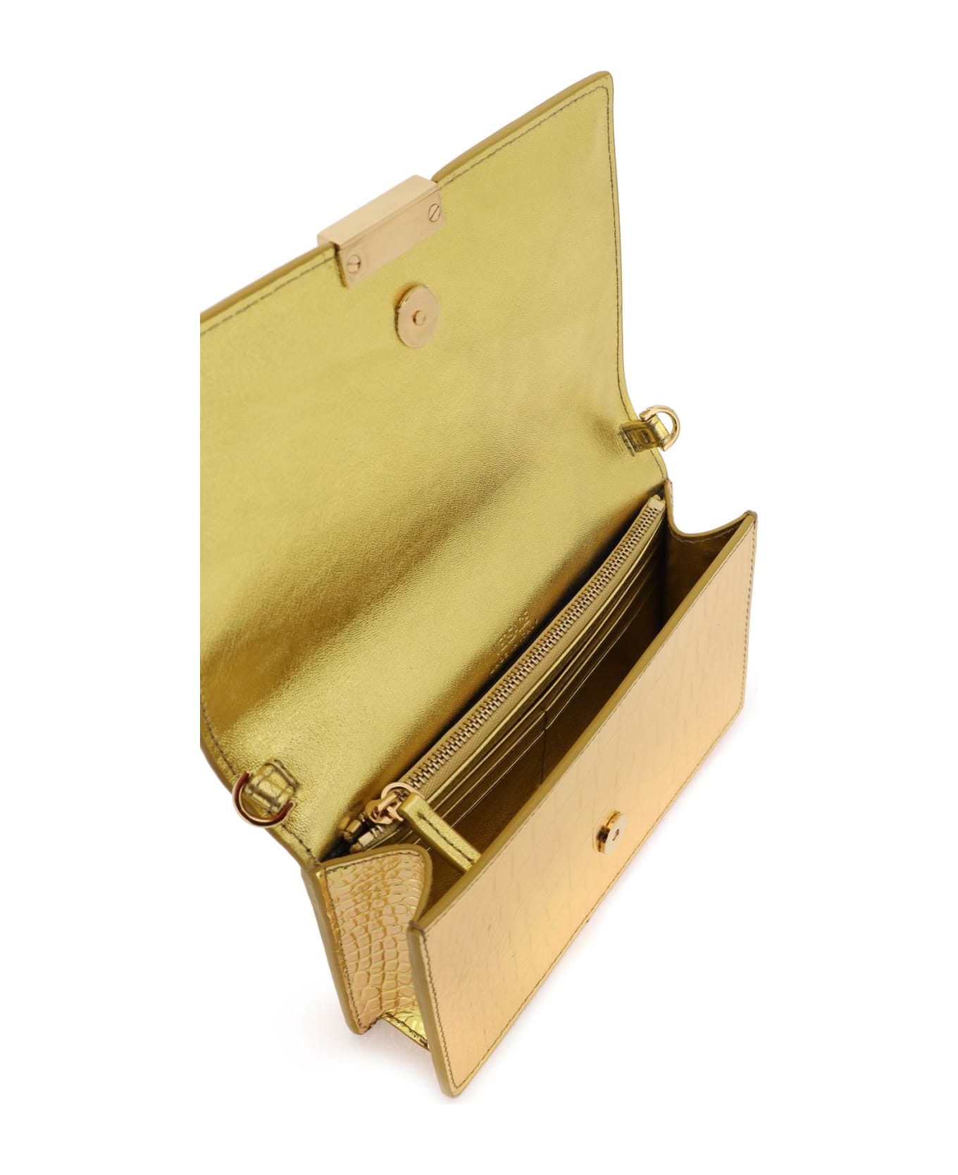 Versace Croco-embossed Leather Greca Goddes Crossbody Bag - GOLD VERSACE GOLD (Gold)