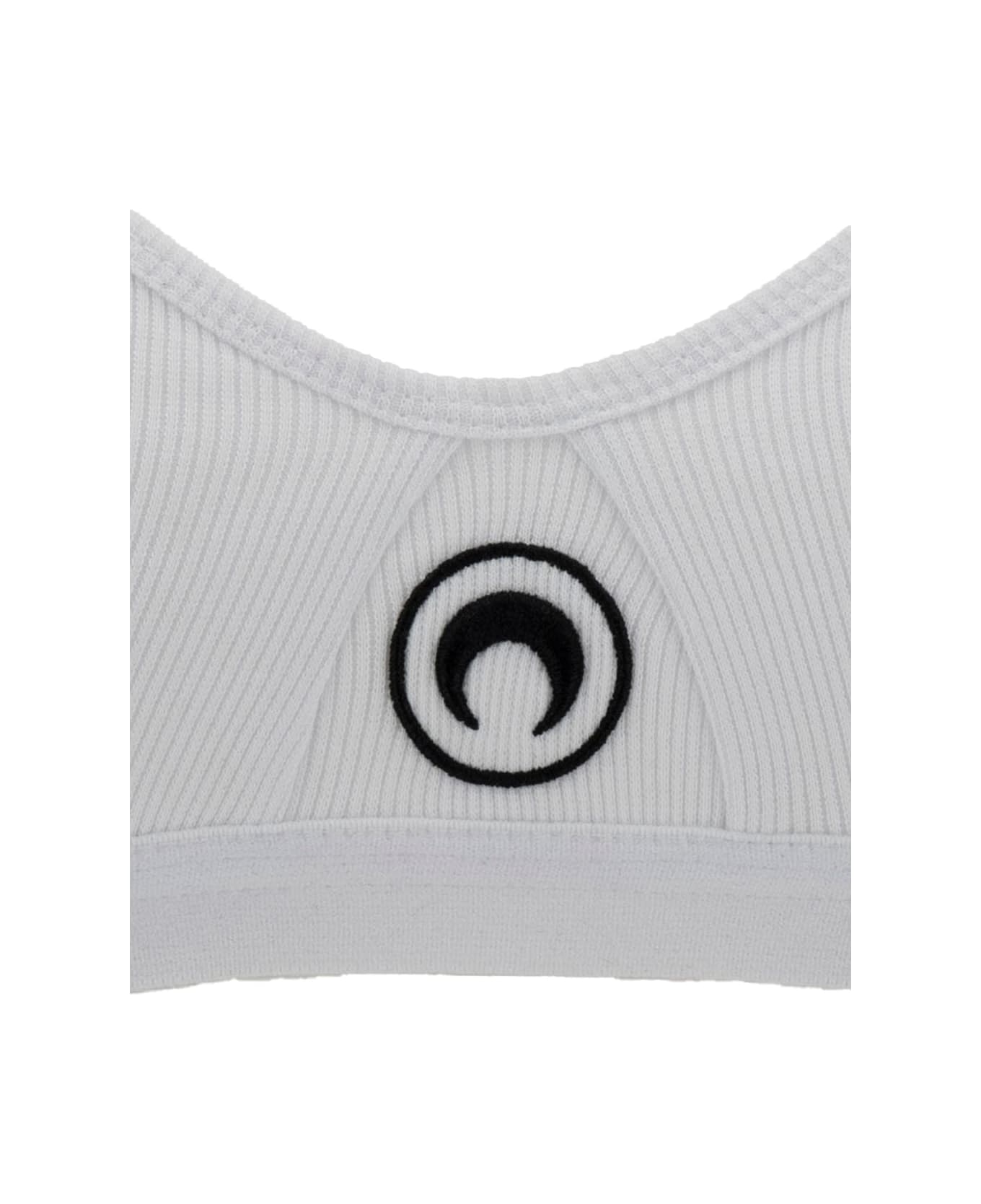 Marine Serre White Top With Crescent Moon Embroidery In Ribbed Cotton Woman - White