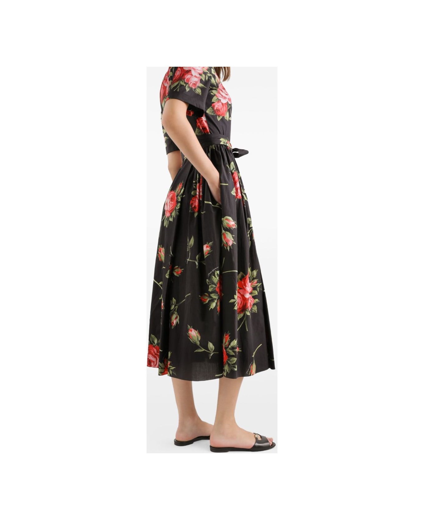 Dolce & Gabbana Roses Bouquet Print Midi Dress - Black