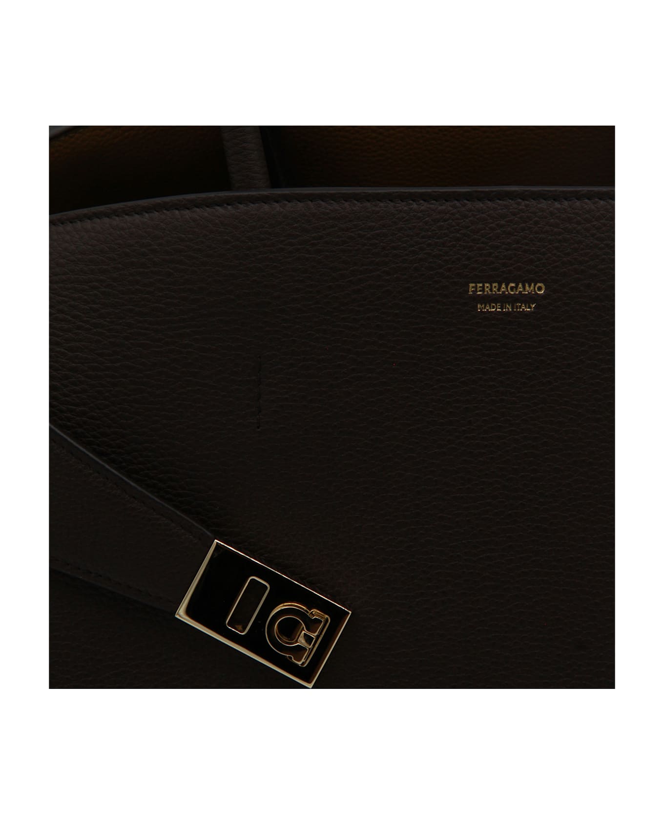 Ferragamo Dark Brown Leather Hug M Top Handle Bag - MORO/OCRA