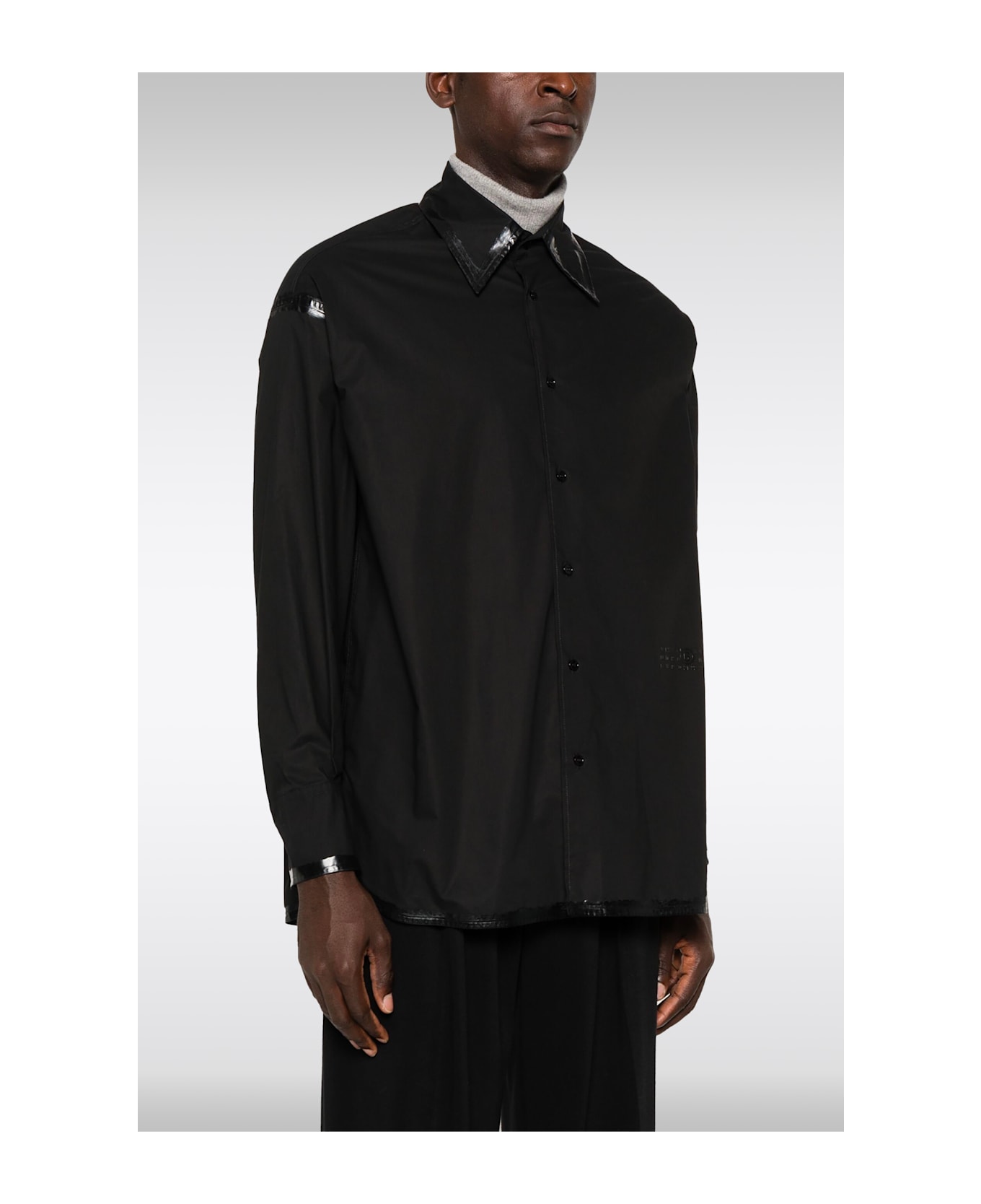 MM6 Maison Margiela Camicie A Maniche Lunghe Black cotton long sleeved shirt with waxed stitchings and hem - Nero