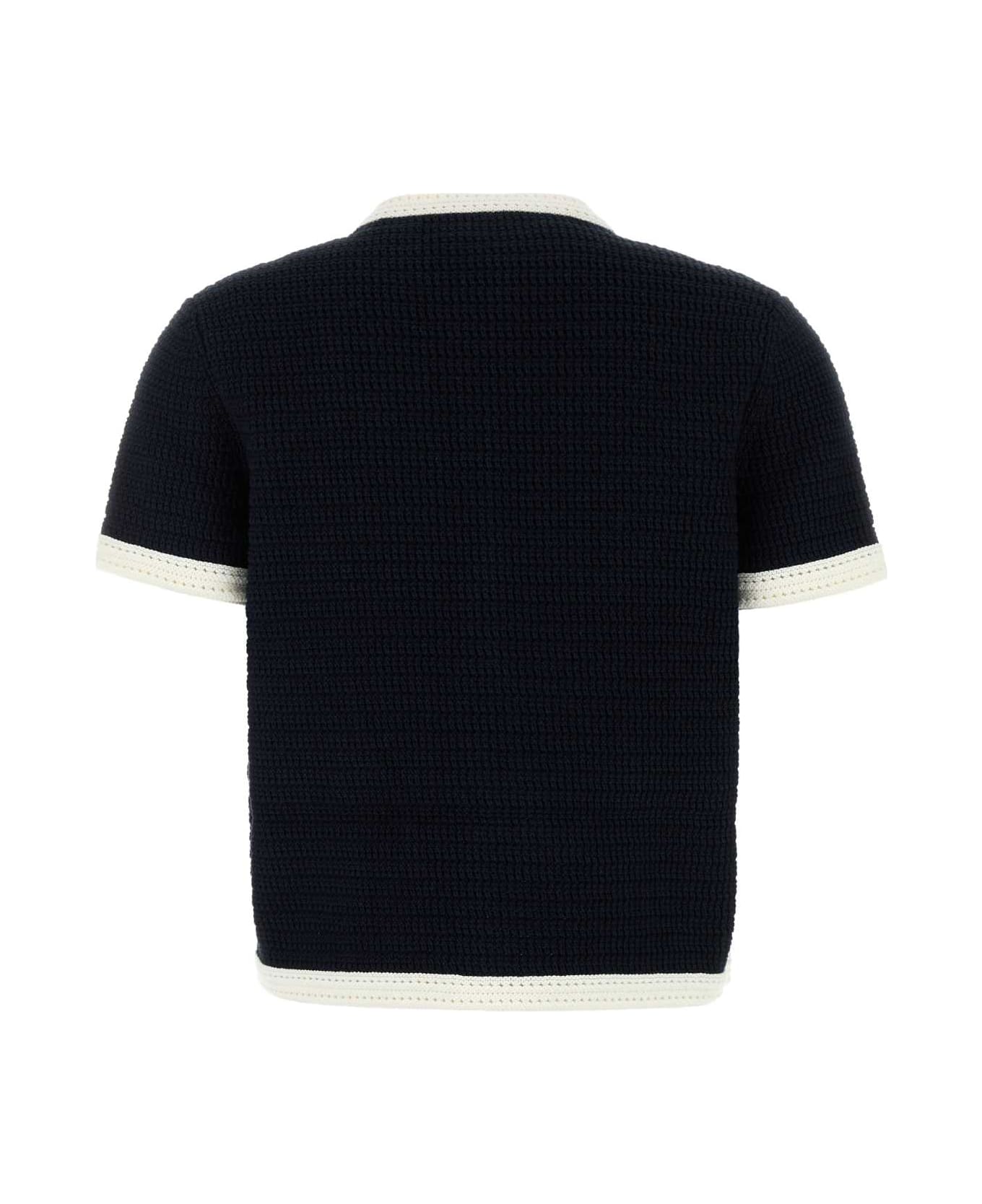 Gucci Midnight Blue Stretch Crochet Cardigan - NAVYWHITE