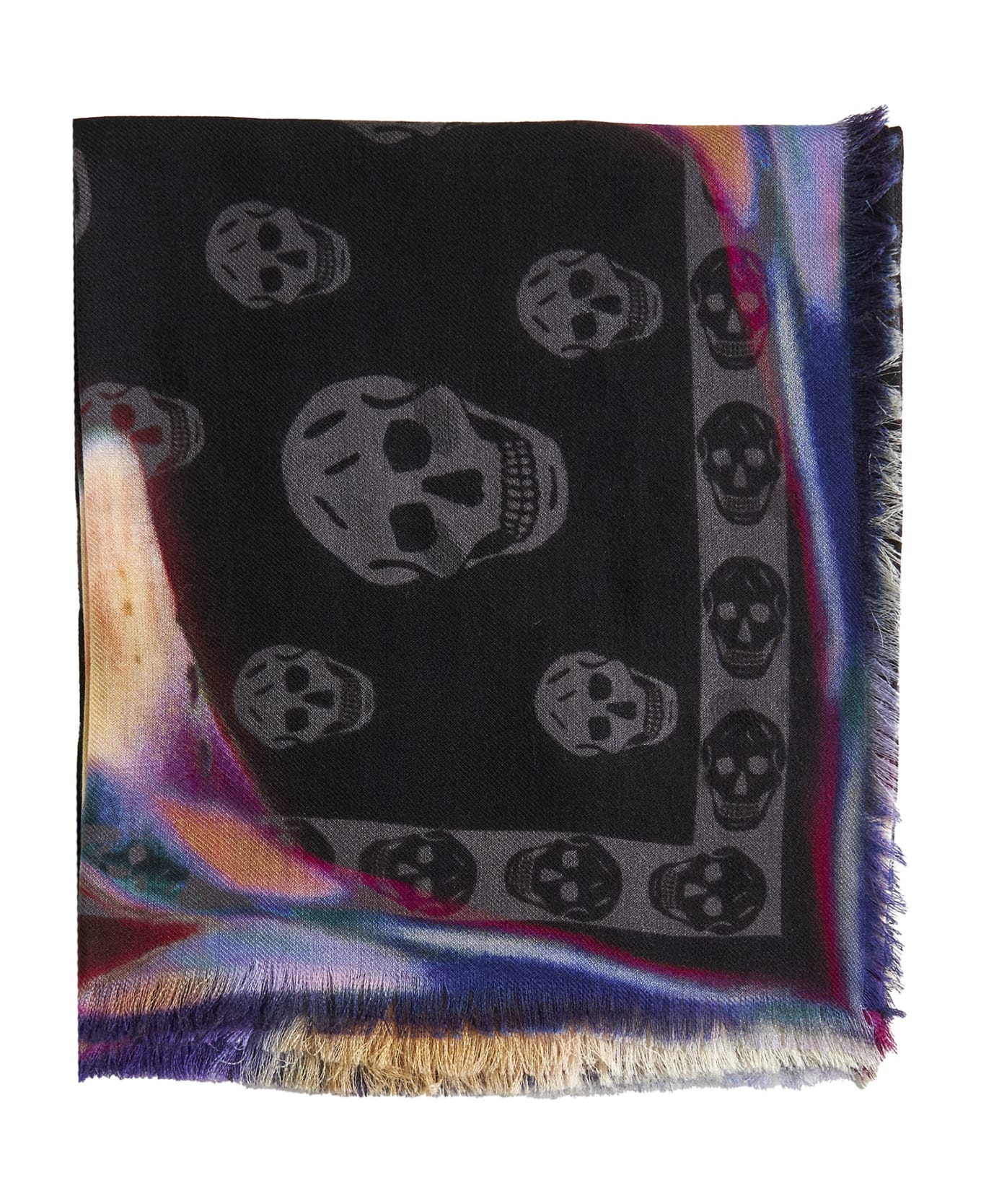 Alexander McQueen Skull And Floral Print Wool Scarf - Black ivory