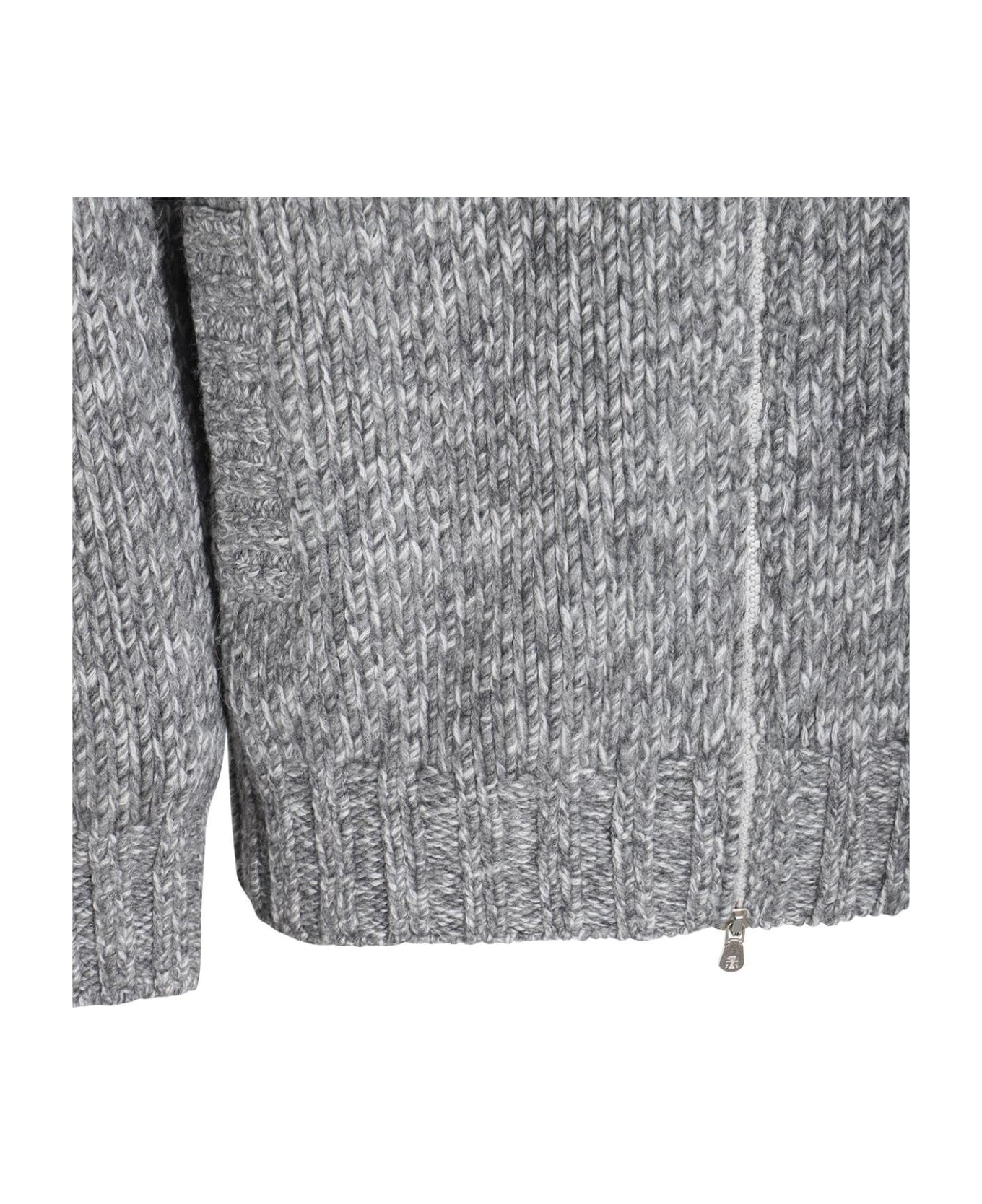 Brunello Cucinelli Raglan-sleeved Zip-up Knitted Cardigan - Grigio