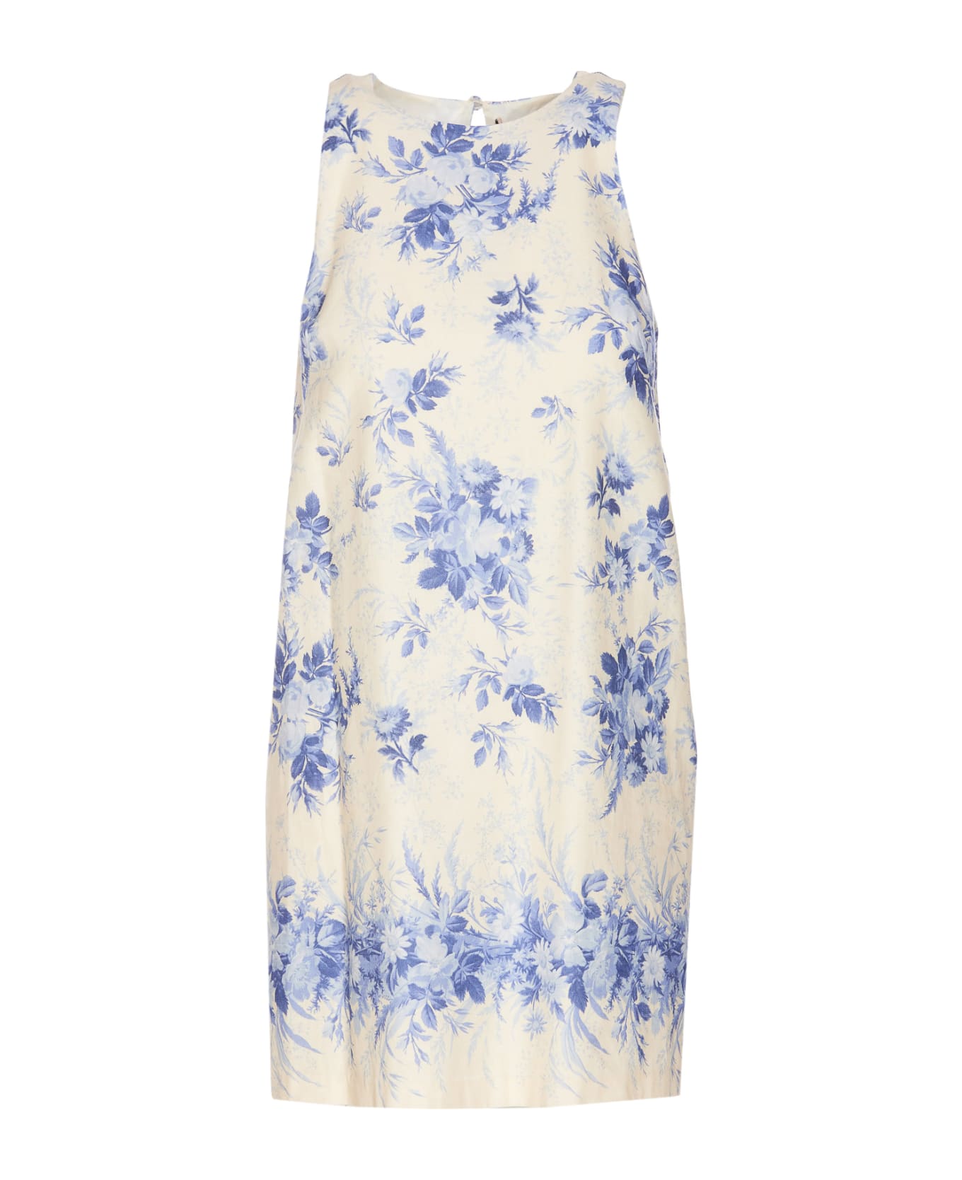 TwinSet Short Dress With Flower Print - Blue Chalcedo