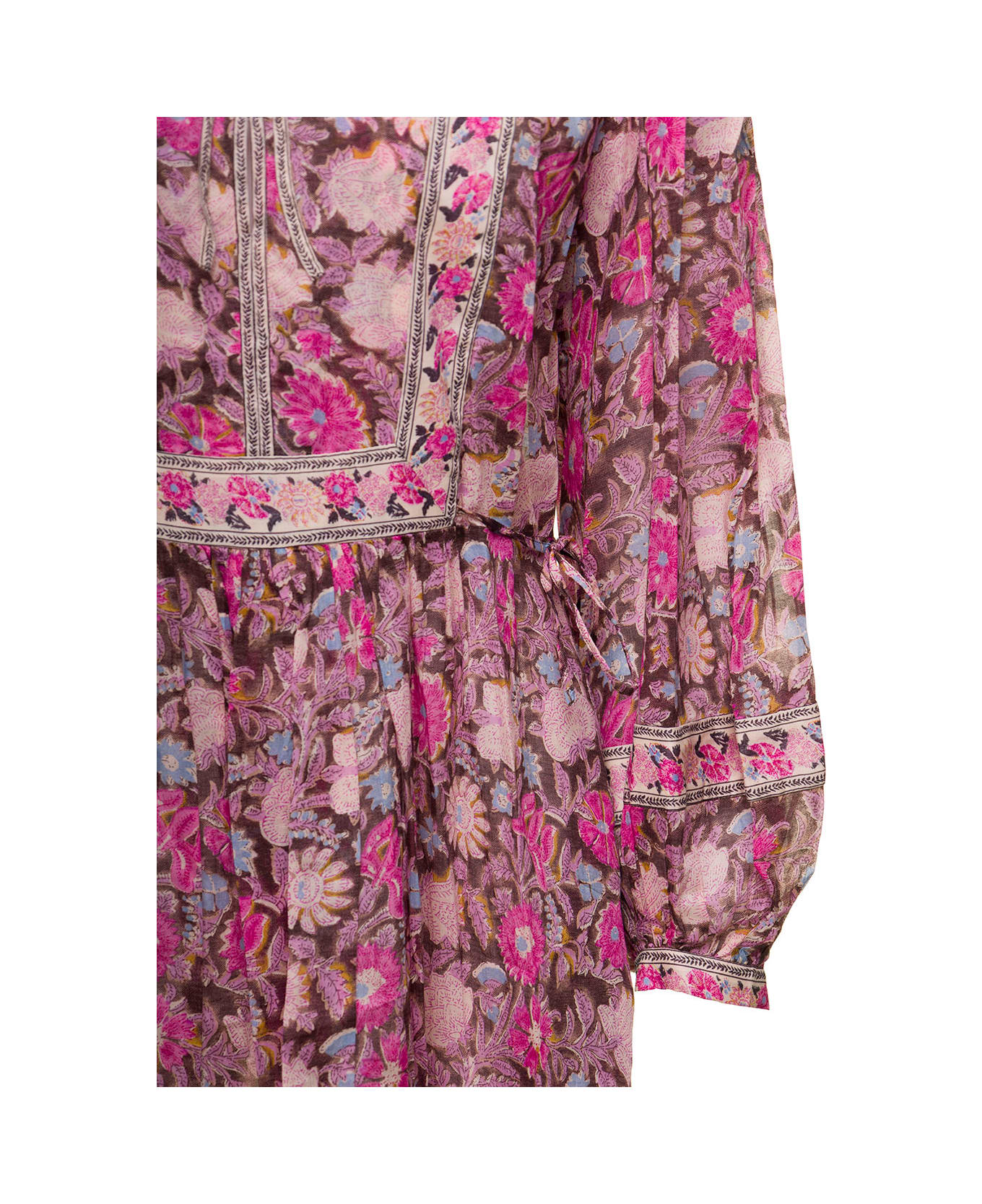 Marant Étoile Floral Print Pink Mini Dress With Long Sleeves In Cotton Woman - Multicolor