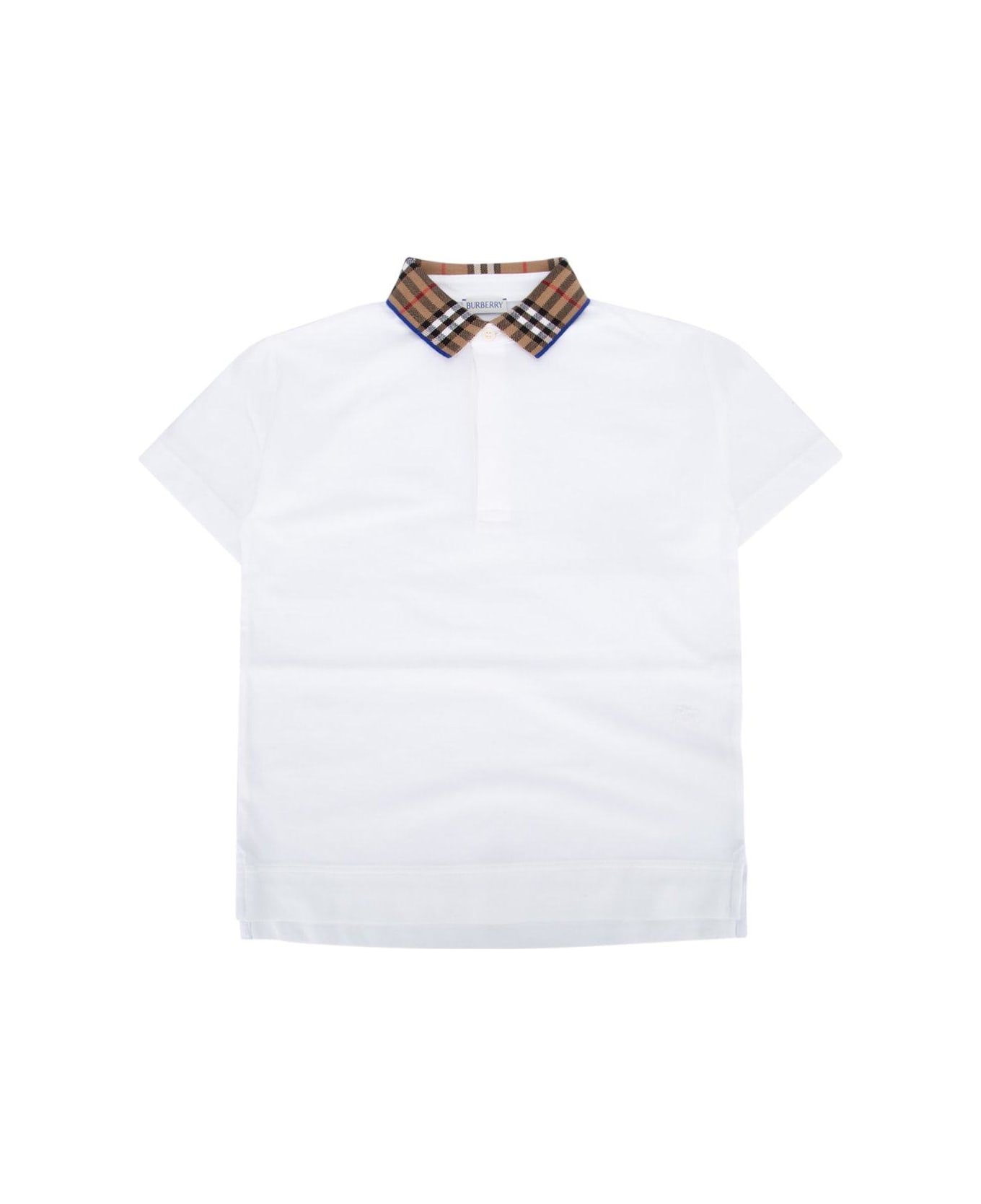 Burberry Check-collar Short-sleeved Polo Shirt - Bianco