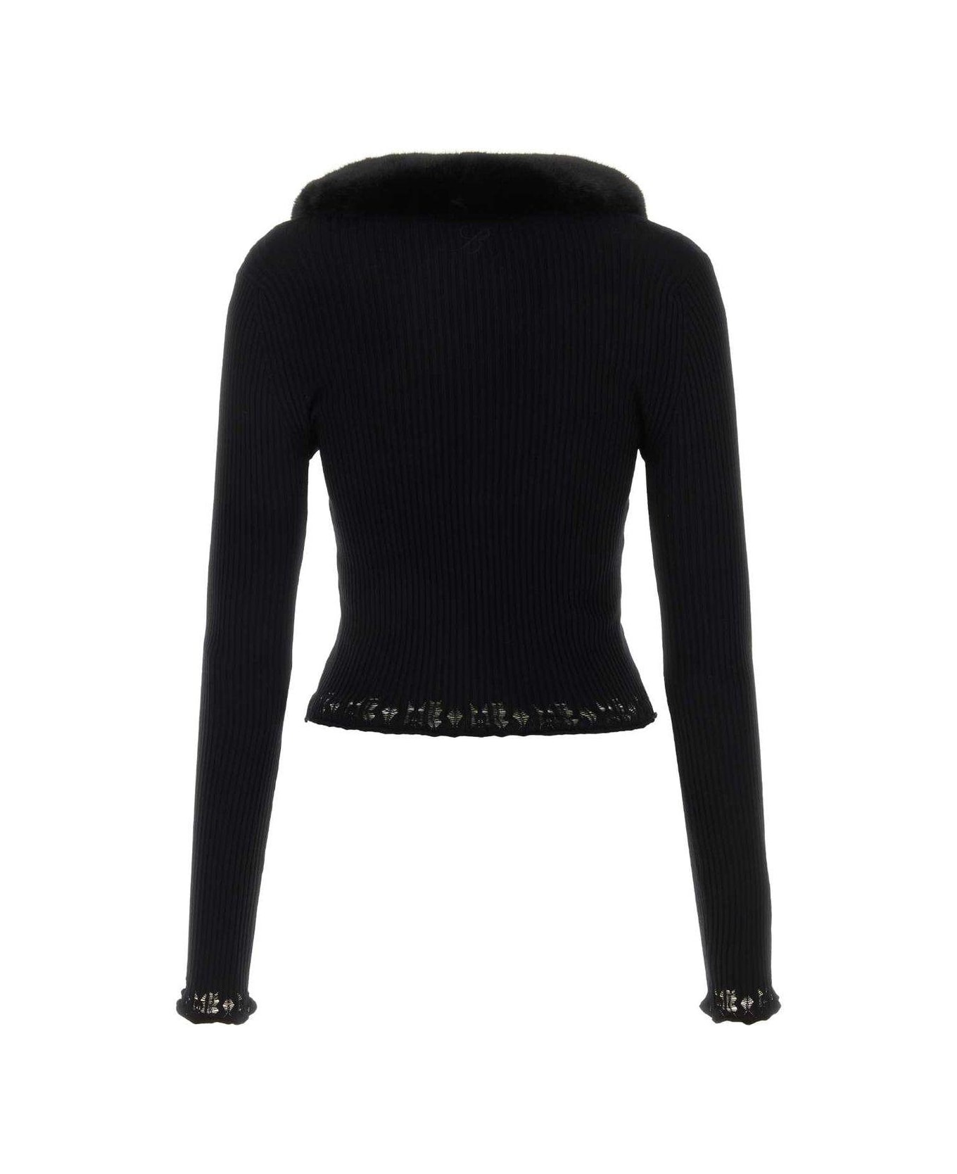 Blumarine Faux Fur-collar Knitted Cardigan Blumarine - BLACK