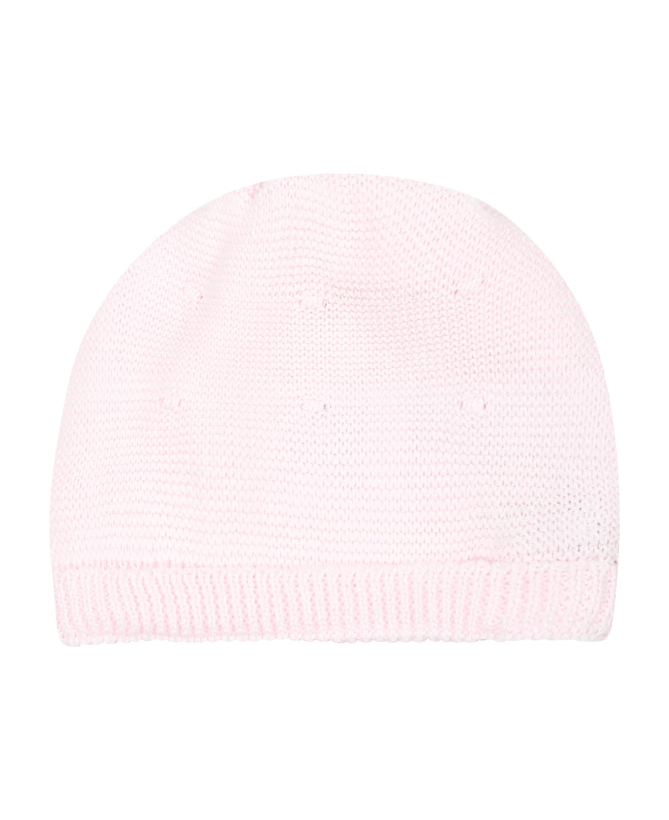 Monnalisa Pink Hat For Baby Girl With Logo - Pink アクセサリー＆ギフト