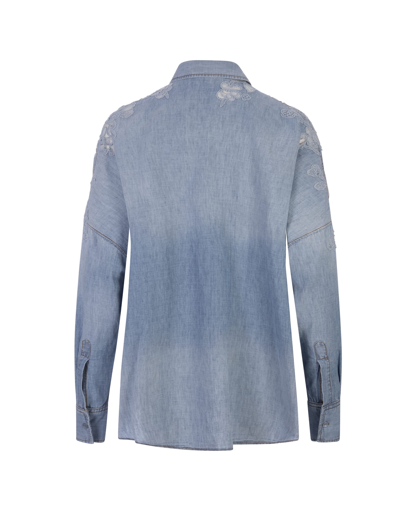 Ermanno Scervino Blue Linen And Cotton Over Shirt With Lace - Blue