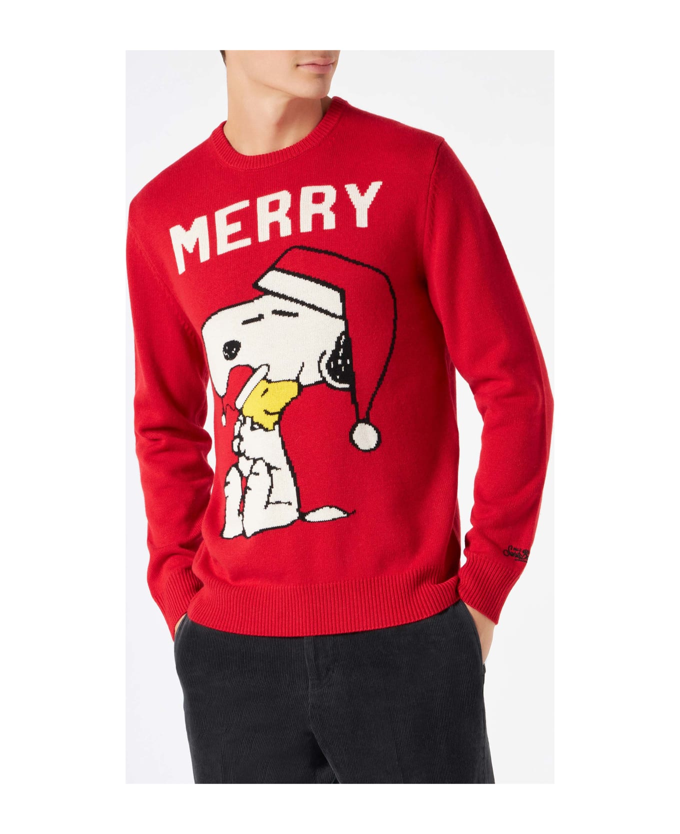 MC2 Saint Barth Man Red Sweater With Snoopy Print | Snoopy - Peanuts Special Edition - RED